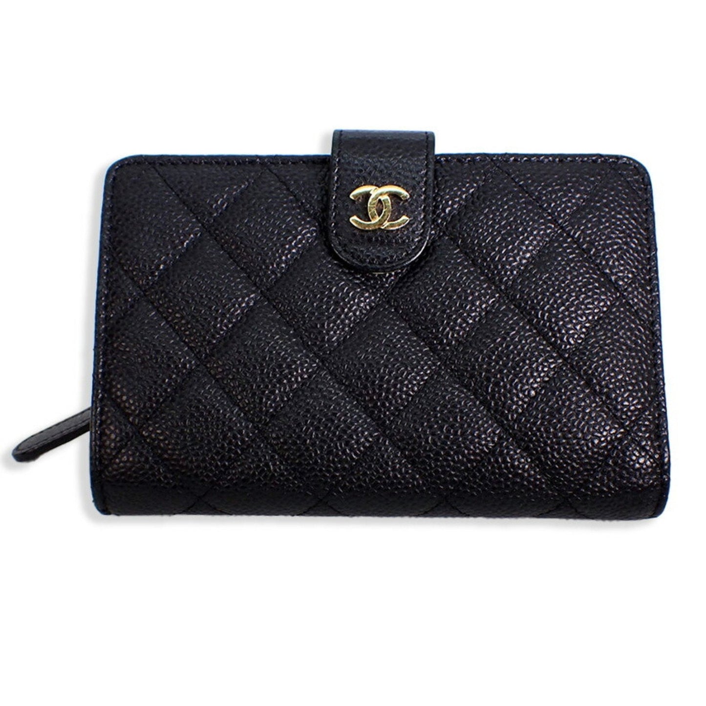 Luxury Chanel caviar skin matelasse black two-fold wallet
