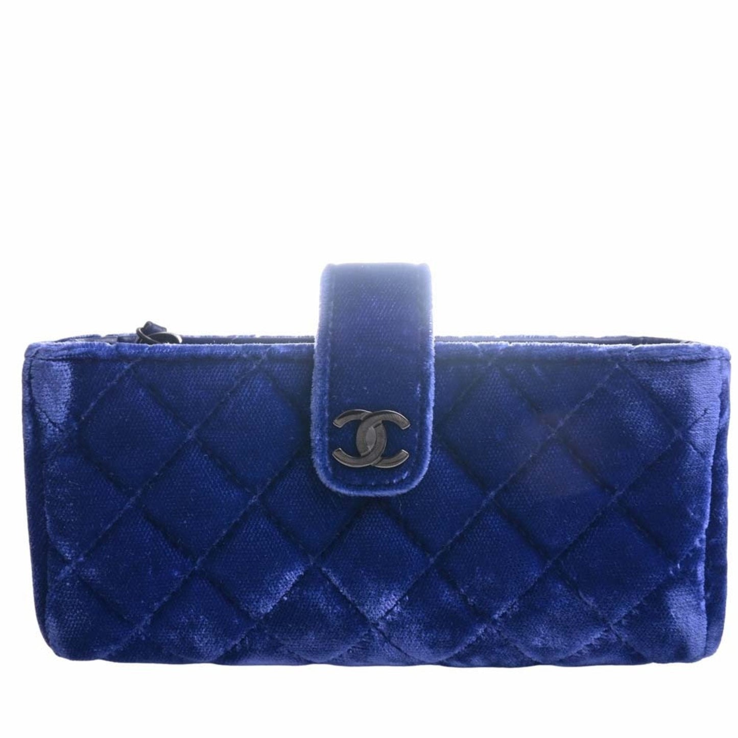 Luxury Chanel Velor Matelasse Coco Mark Chain Shoulder Pouch Blue Ladies
