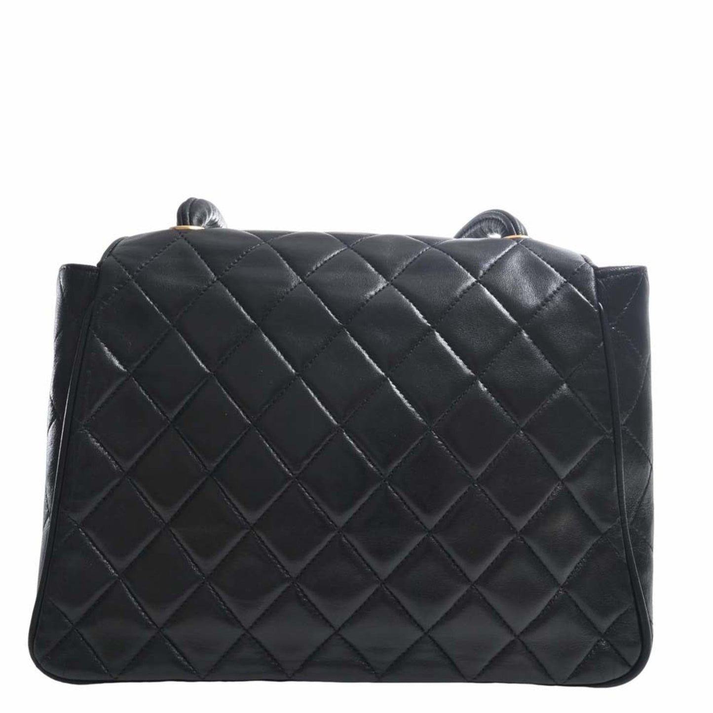Luxury Chanel Lambskin Matelasse Coco Mark Turnlock Shoulder Bag Black Ladies