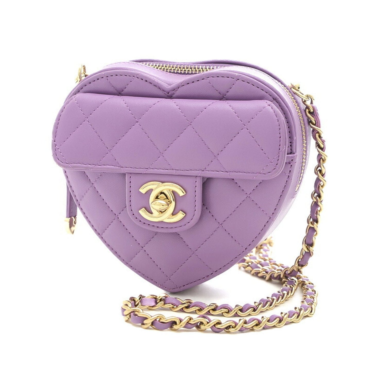 Luxury Chanel Matelasse Heart Chain Shoulder Bag Lambskin Purple AP2784