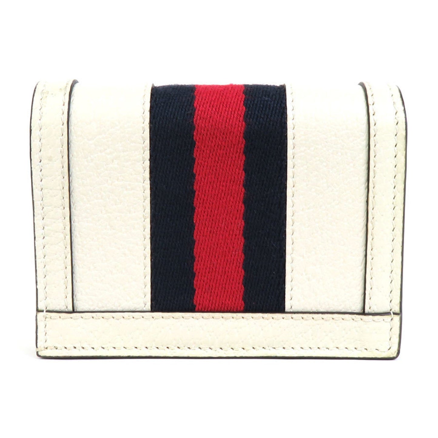 Luxury Gucci Folio Wallet GG Marmont Leather/Canvas Off-White/Navy/Red Gold Unisex 523155