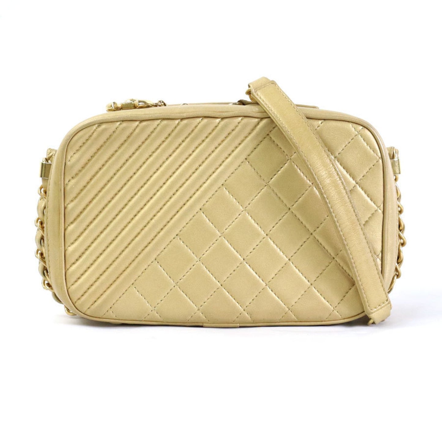 Luxury Chanel Diagonal Shoulder Bag Matelasse Leather/Metal Gold Women's