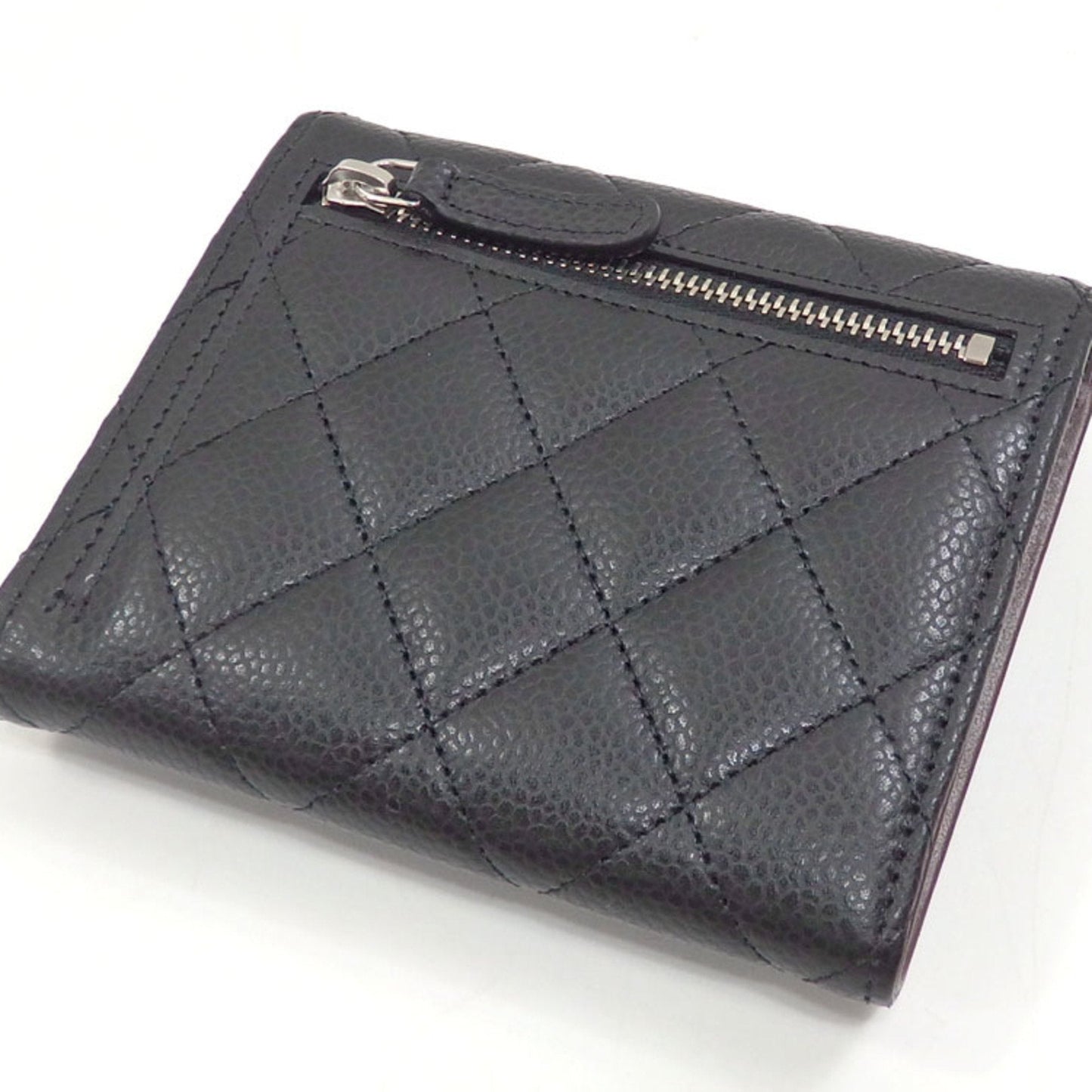 Luxury Chanel Trifold Wallet Matelasse Classic Small Flap Women's Black Caviar Skin AP0230 Leather Coco Mark