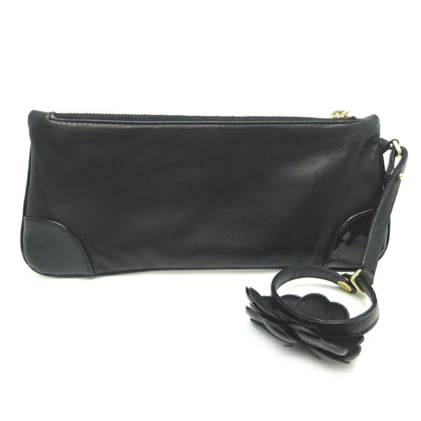 Luxury Chanel Camellia Pouch Women's and Men's Handbag Leather Black