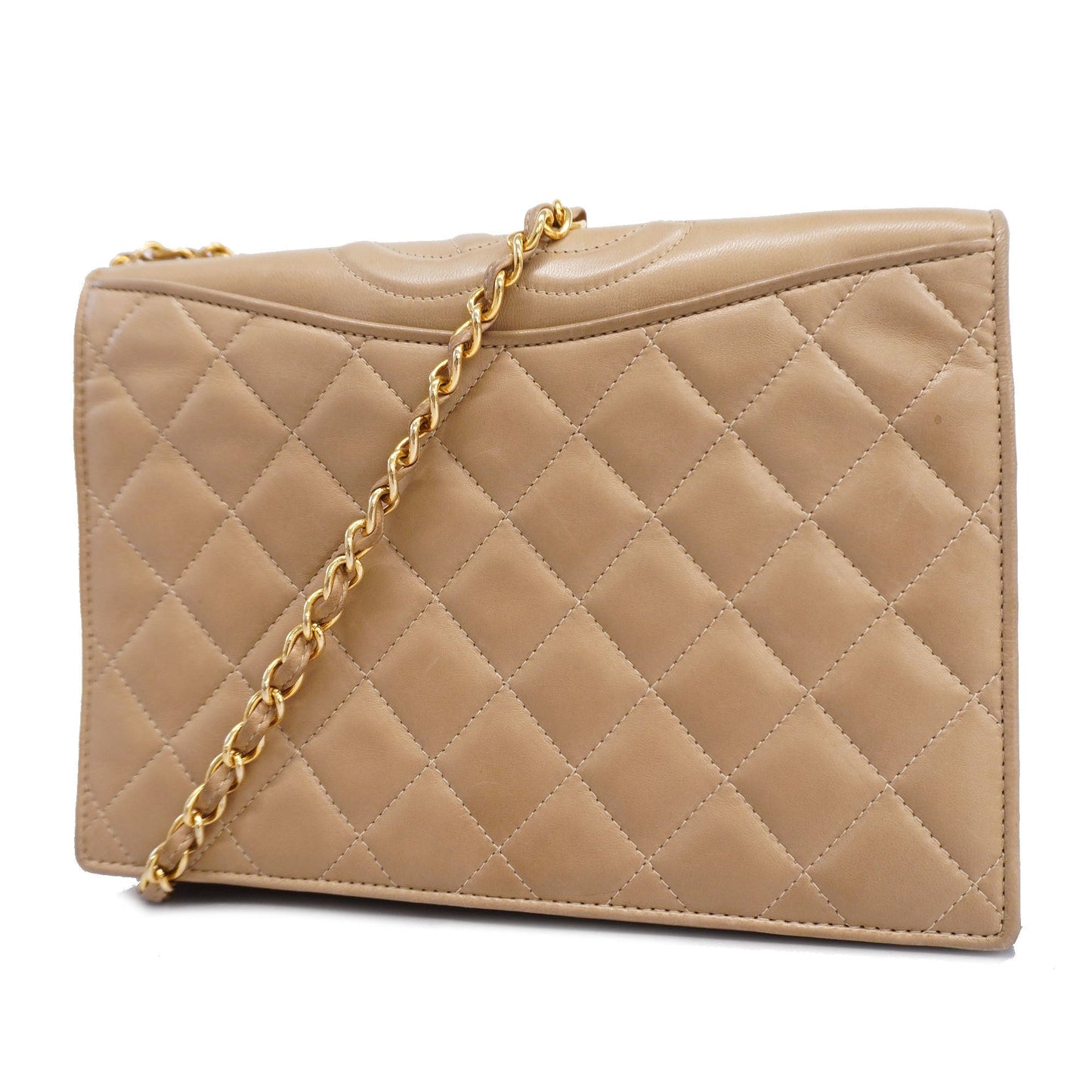 CHANEL  Matelasse Chain Shoulder Lambskin Women's Leather Shoulder Bag Beige