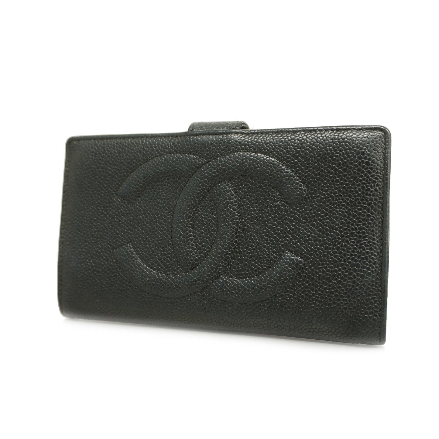 CHANEL[3cc2399]   long wallet caviar skin black gold metal