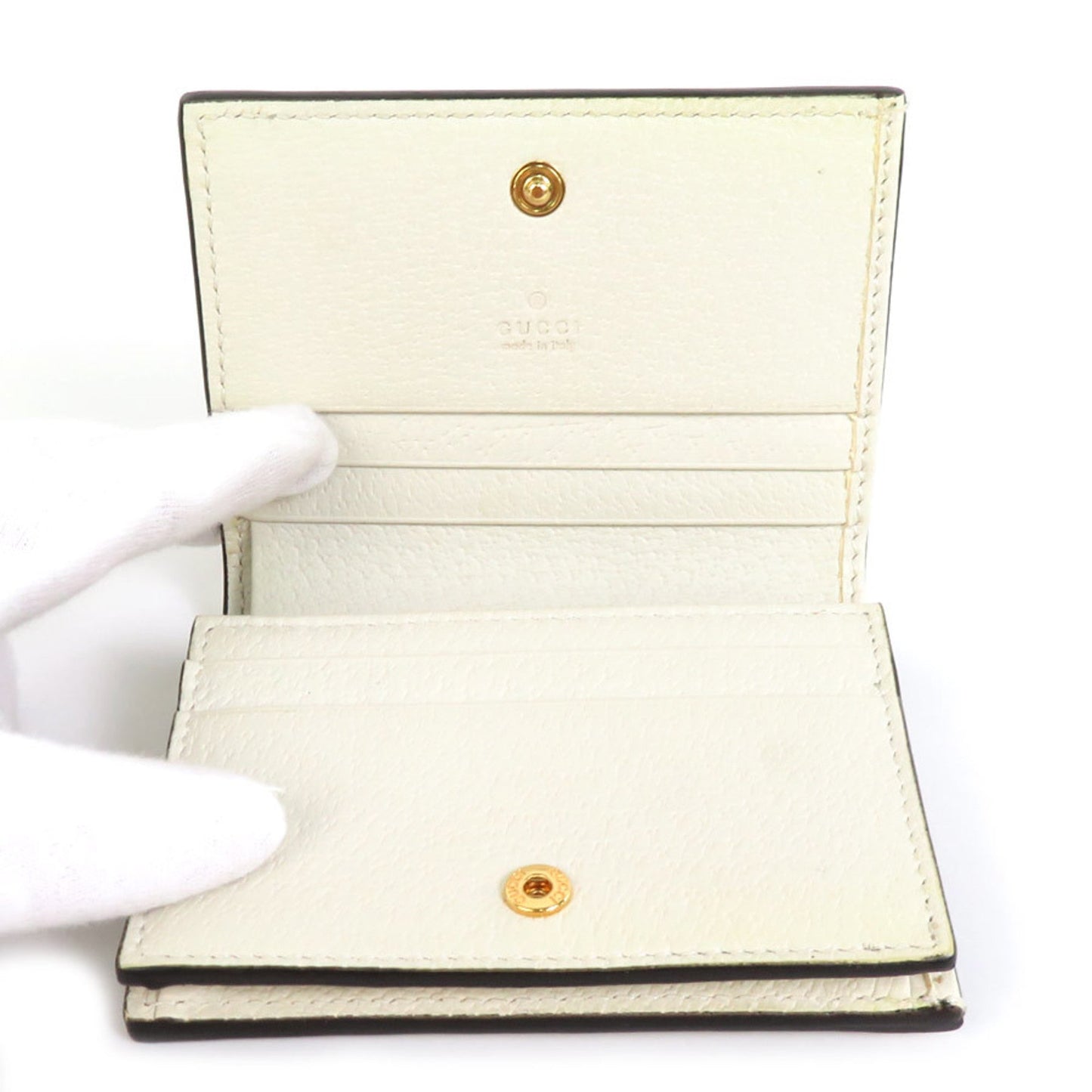 Luxury Gucci Folio Wallet GG Marmont Leather/Canvas Off-White/Navy/Red Gold Unisex 523155