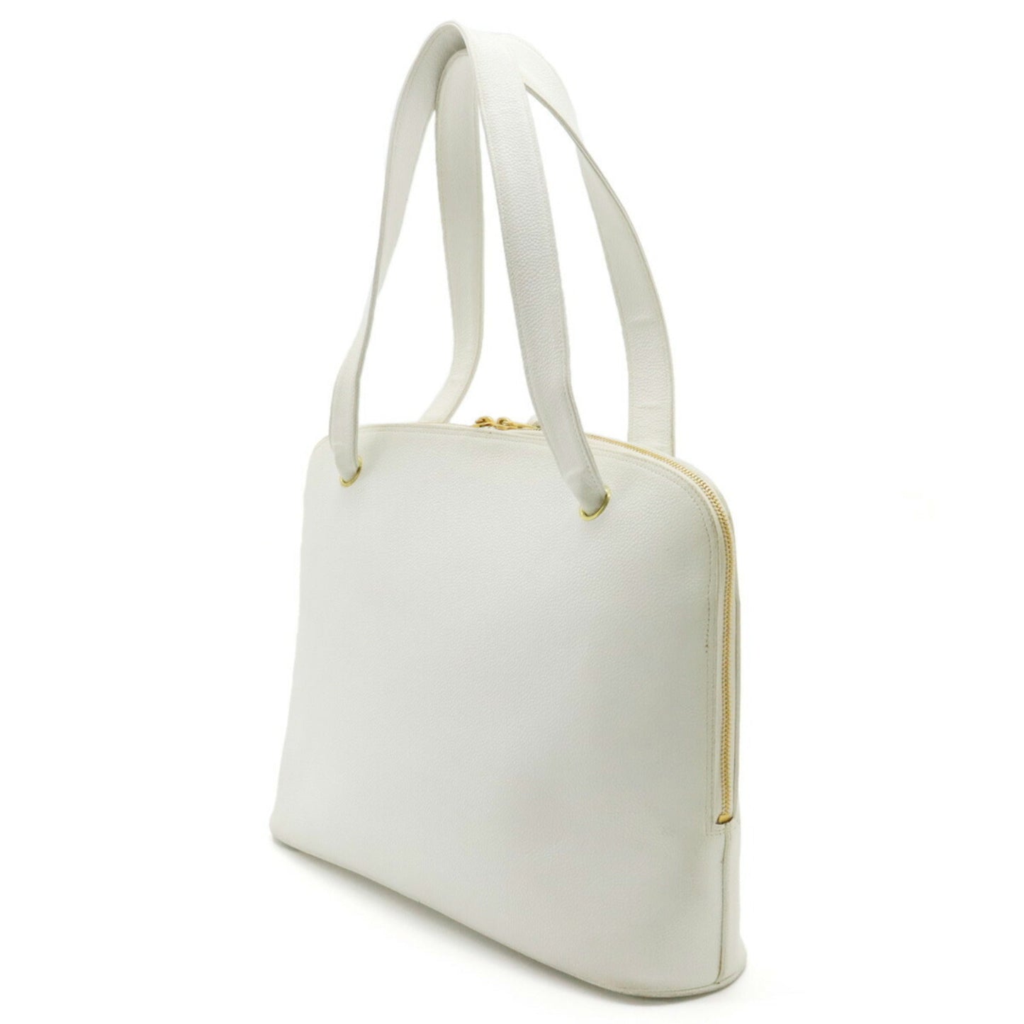 Luxury Chanel Coco Ball Mark Tote Bag Shoulder Caviar Skin Leather White