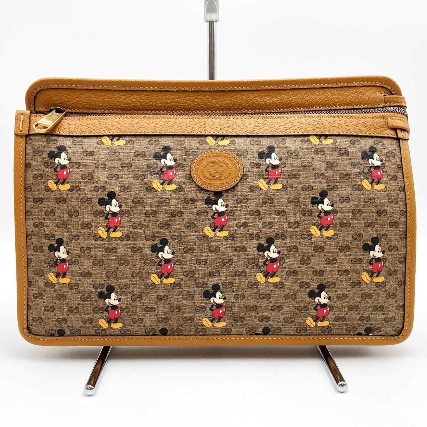 Luxury Gucci Mickey Disney Clutch Bag Second Pouch Micro GG Brown PVC Women's 602552
