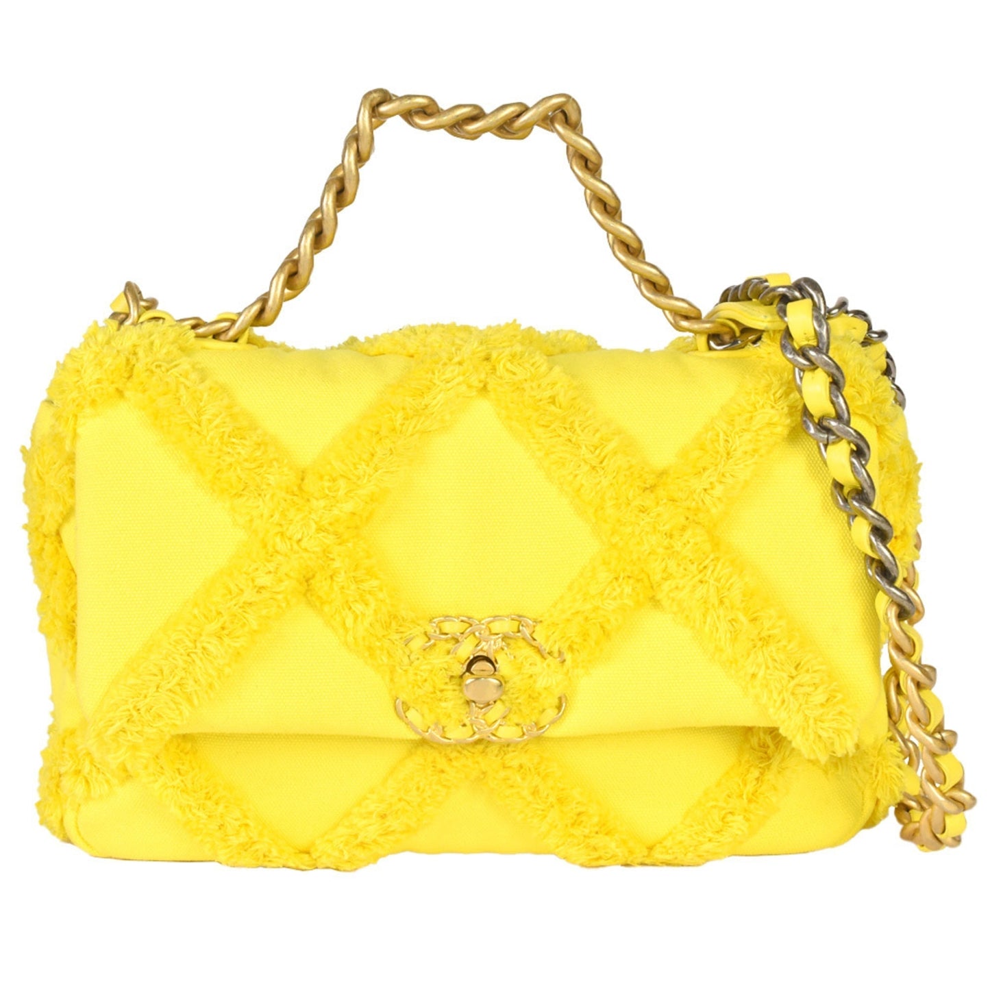 Luxury Chanel 19 Matelasse Chain Shoulder Bag No. 30 Canvas Leather Yellow
