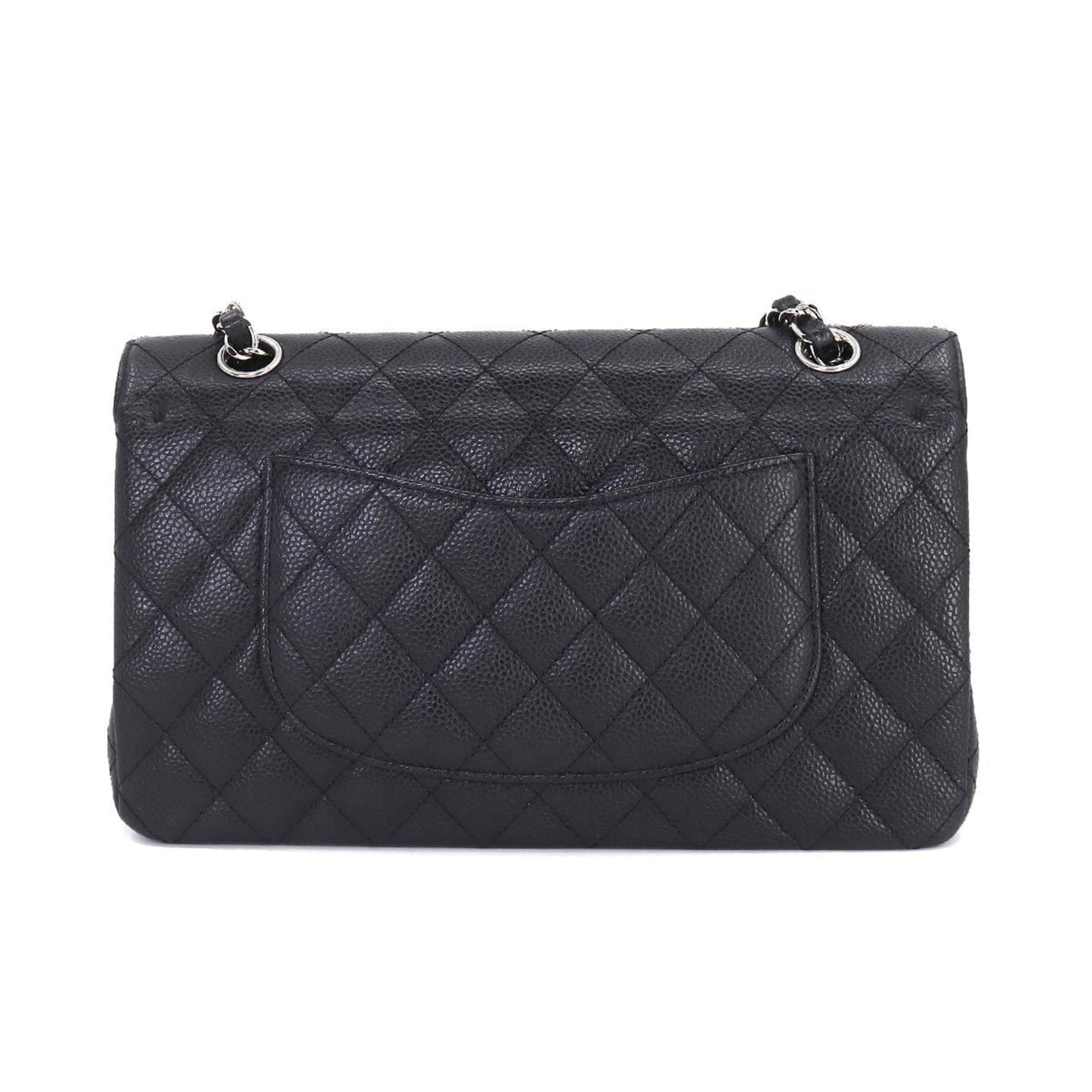 Luxury Chanel Matelasse 25 Chain Shoulder Bag Caviar Skin Black A01112 Silver Hardware Coco Mark