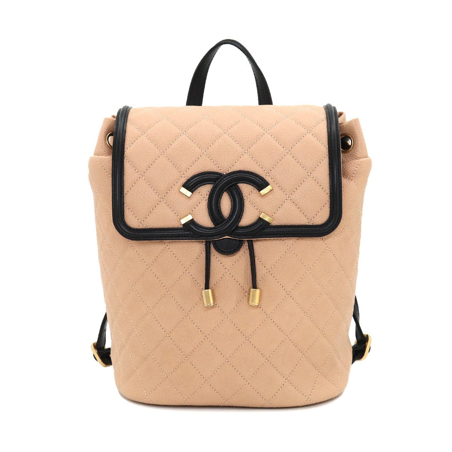 Luxury Chanel CC filigree backpack rucksack caviar skin beige black A57090 Filigree Backpack