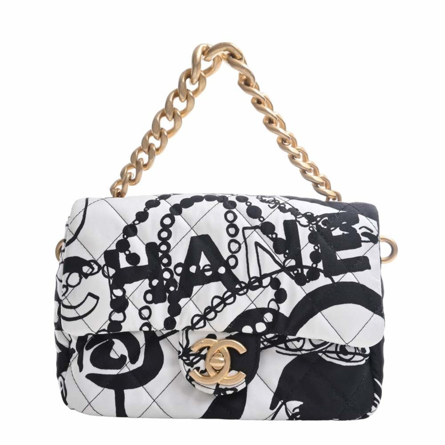 Luxury Chanel Canvas Coco Mark Chain Handbag Black White Ladies
