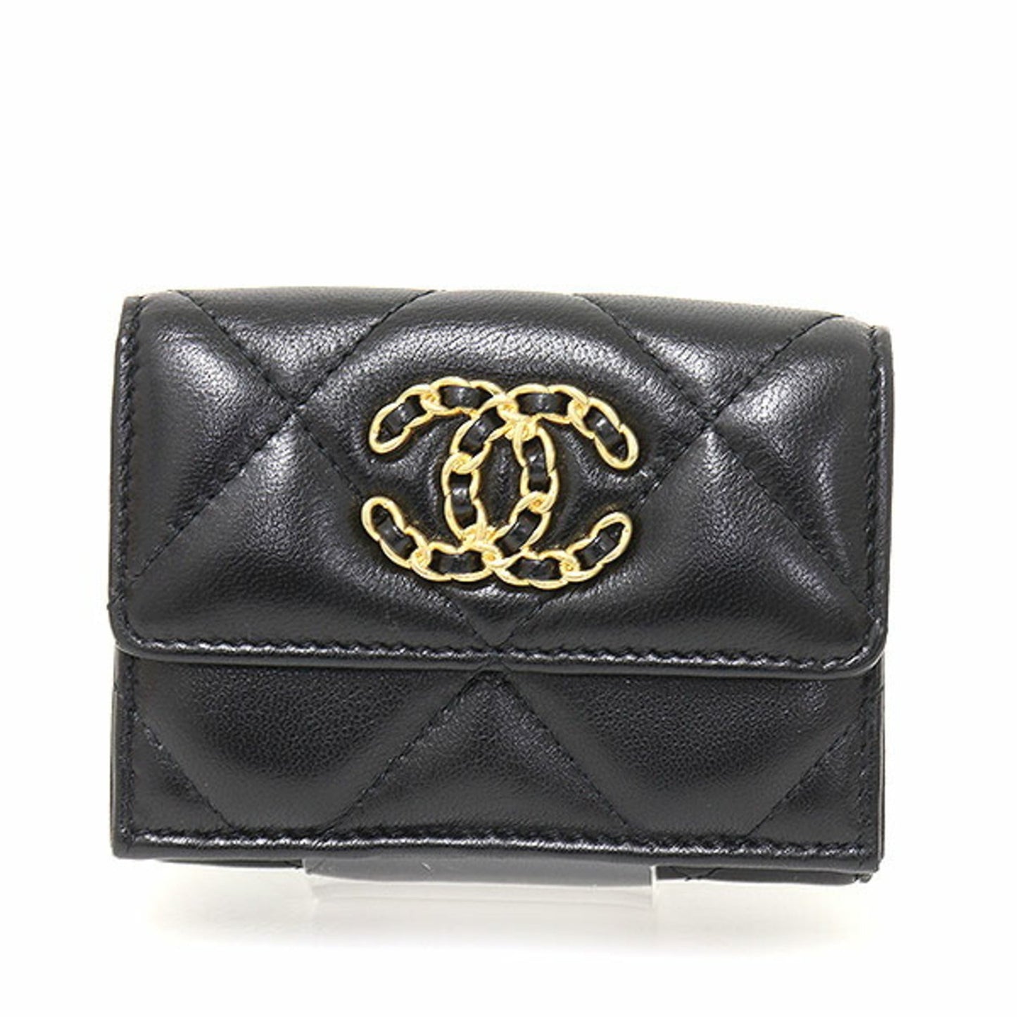 Luxury Chanel 19 Small Flap Wallet Lambskin Black Red Gold Metal Fittings AP1789 Trifold Dizeneuf Matrasse Cocomark Rope Design 30s