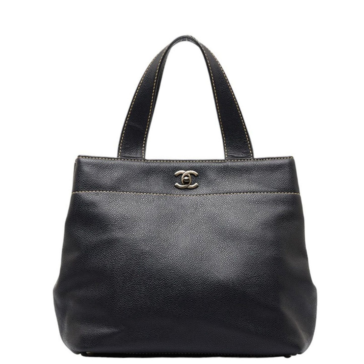 Luxury Chanel Coco Mark Turnlock Handbag Tote Bag Black Caviar Skin Ladies