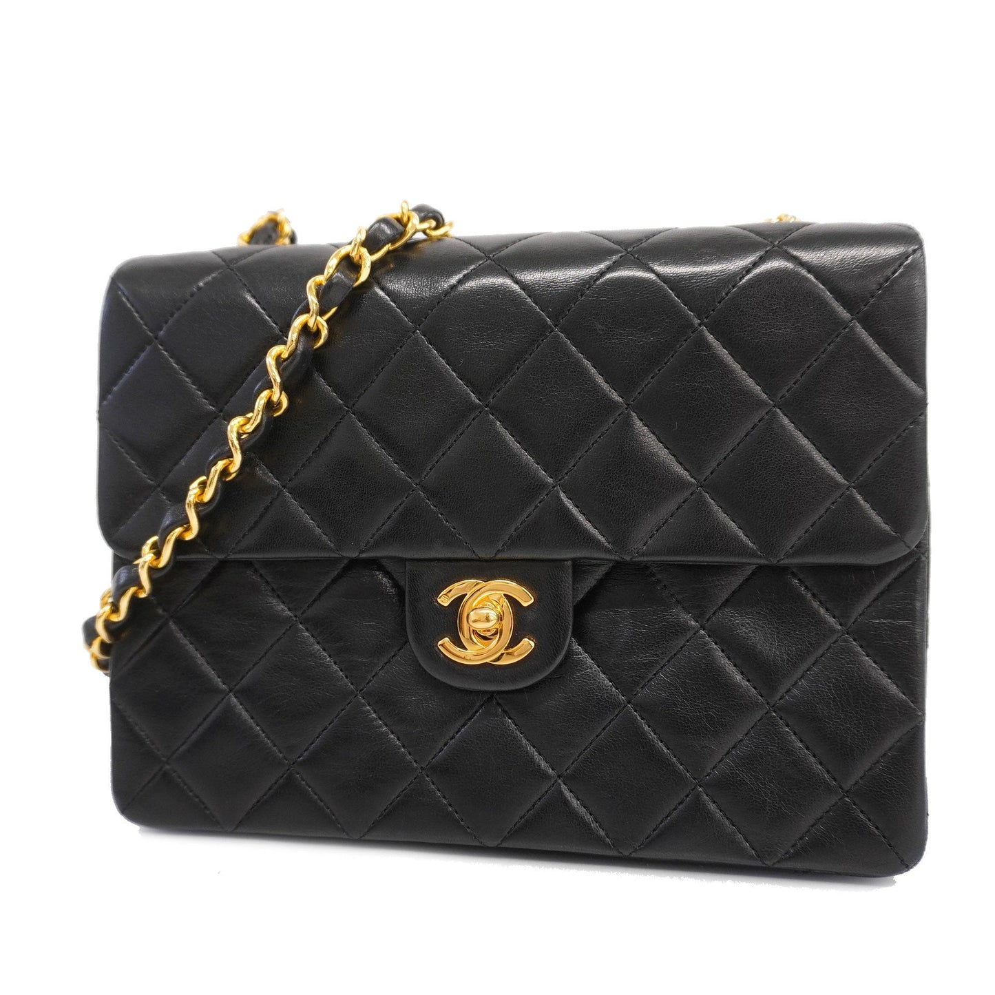 CHANEL  Matelasse Chain Shoulder Lambskin Women's Leather Shoulder Bag Black