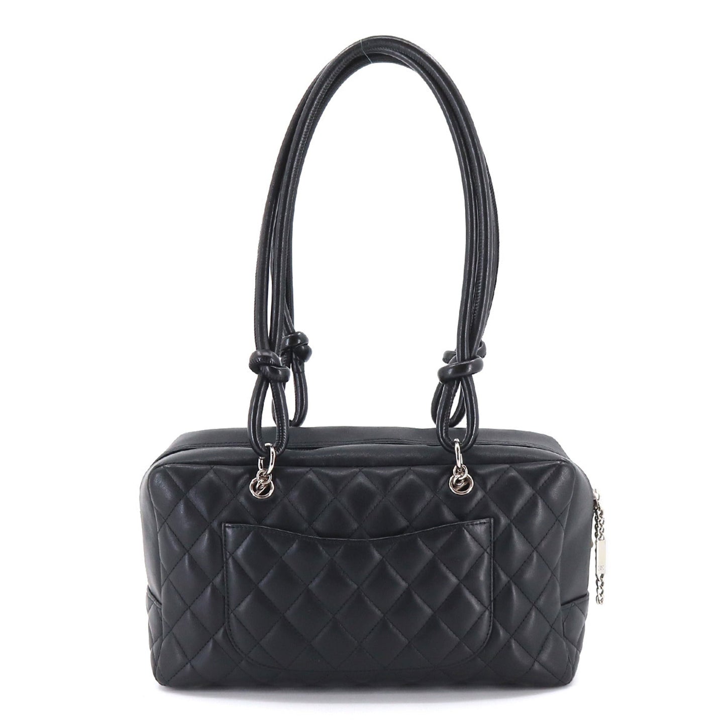 Luxury Chanel Cambon Line Bowling Shoulder Bag Leather Black White A25171