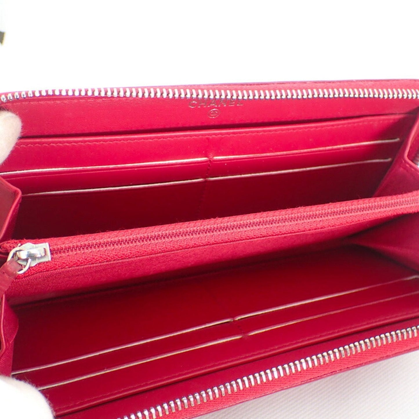 Luxury Chanel here mark caviar skin round long wallet red 2