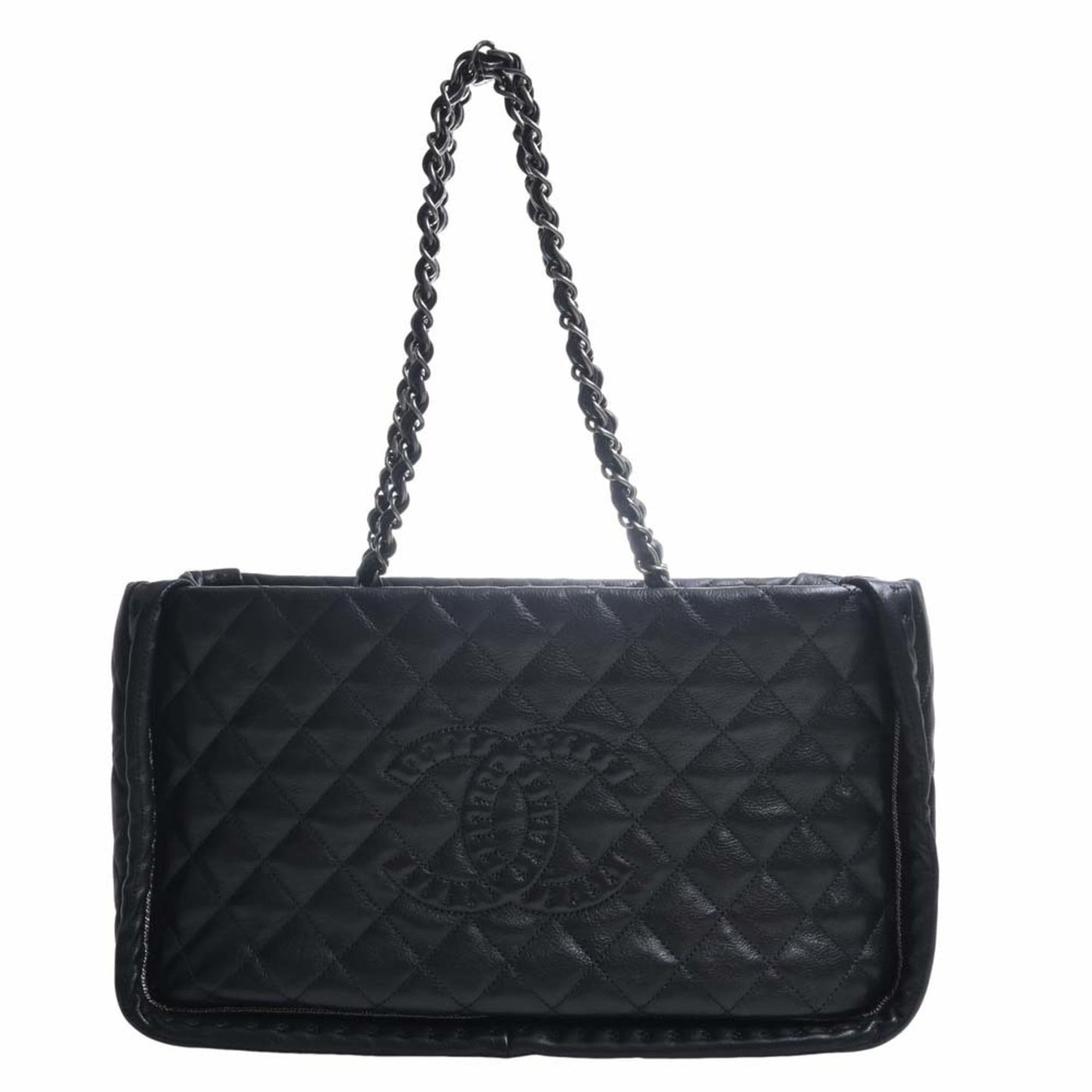Luxury Chanel Leather Matelasse Coco Mark Chain Tote Bag Black Ladies