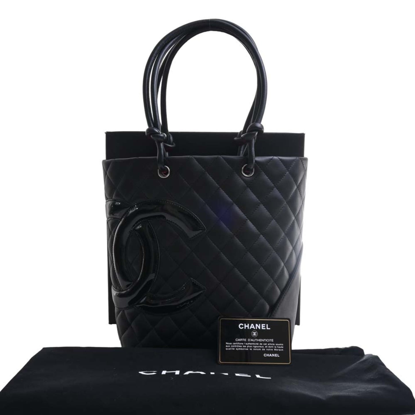 Luxury Chanel Leather Cambon Coco Mark Small Tote Bag Black Ladies