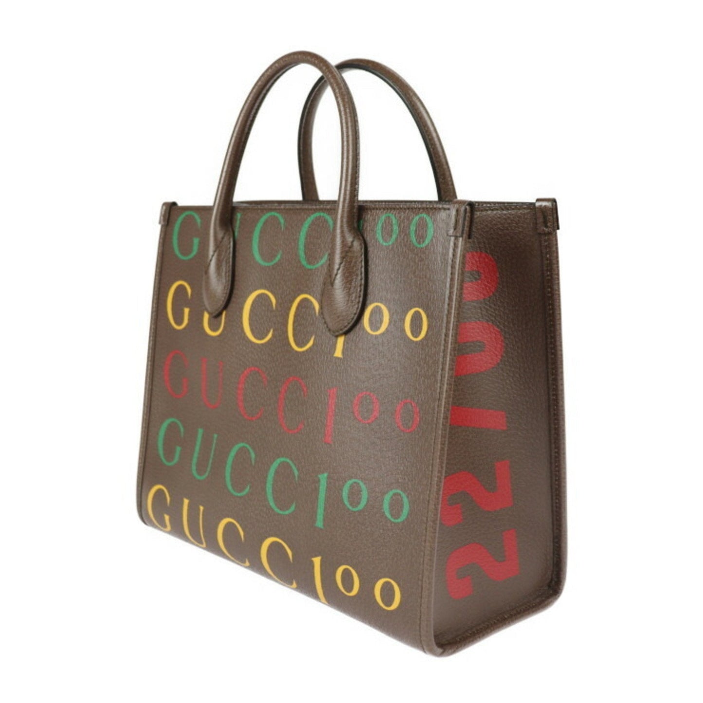 Luxury Gucci 100th Anniversary Tote Bag 680956 Leather Brown Multicolor 2WAY Handbag Shoulder