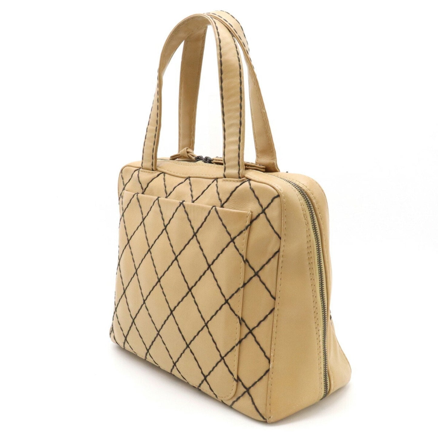 Luxury Chanel Wild Stitch Coco Mark Tote Bag Handbag Leather Beige A14693