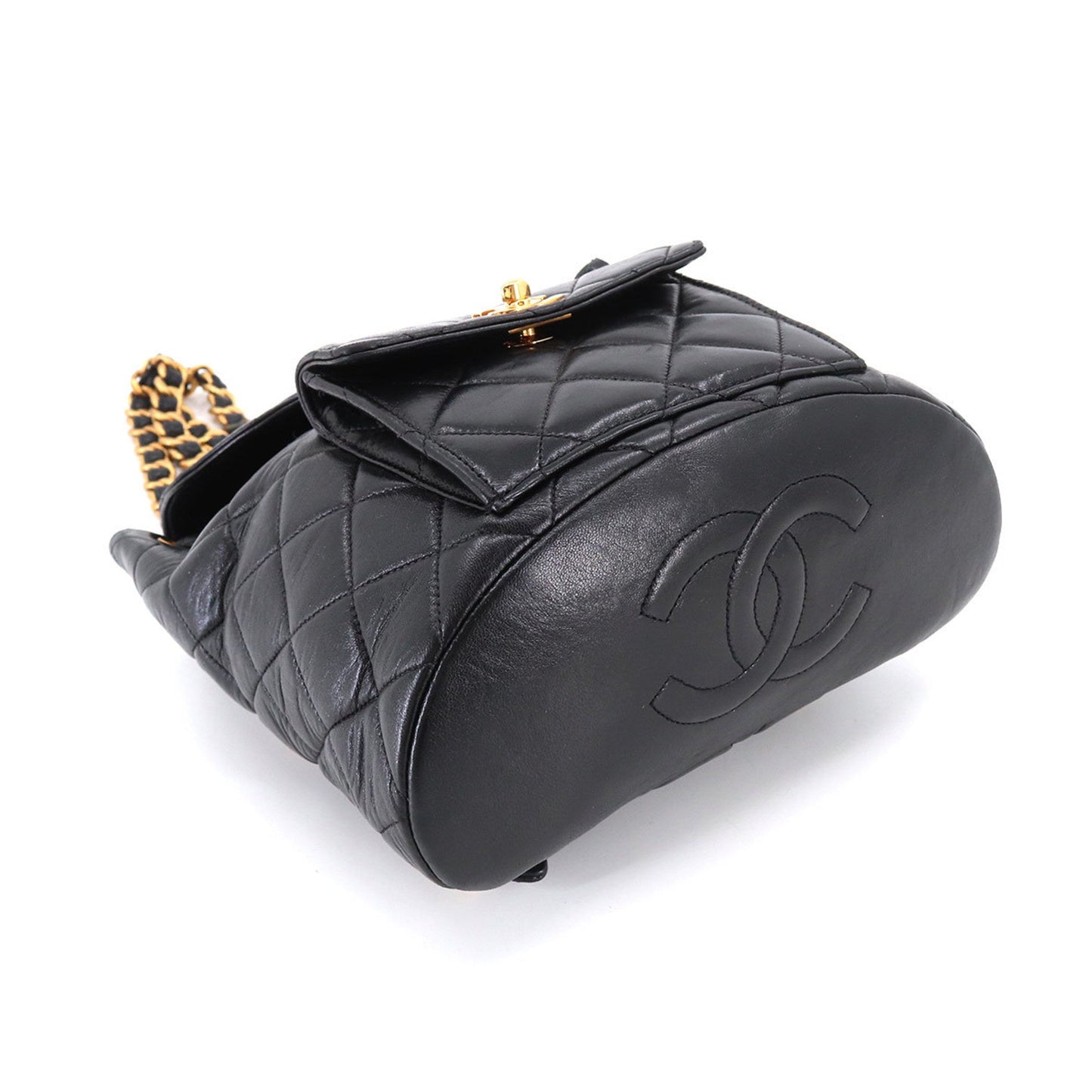 Luxury Chanel Matelasse Chain Backpack Rucksack Leather Black Vintage Gold Hardware duma