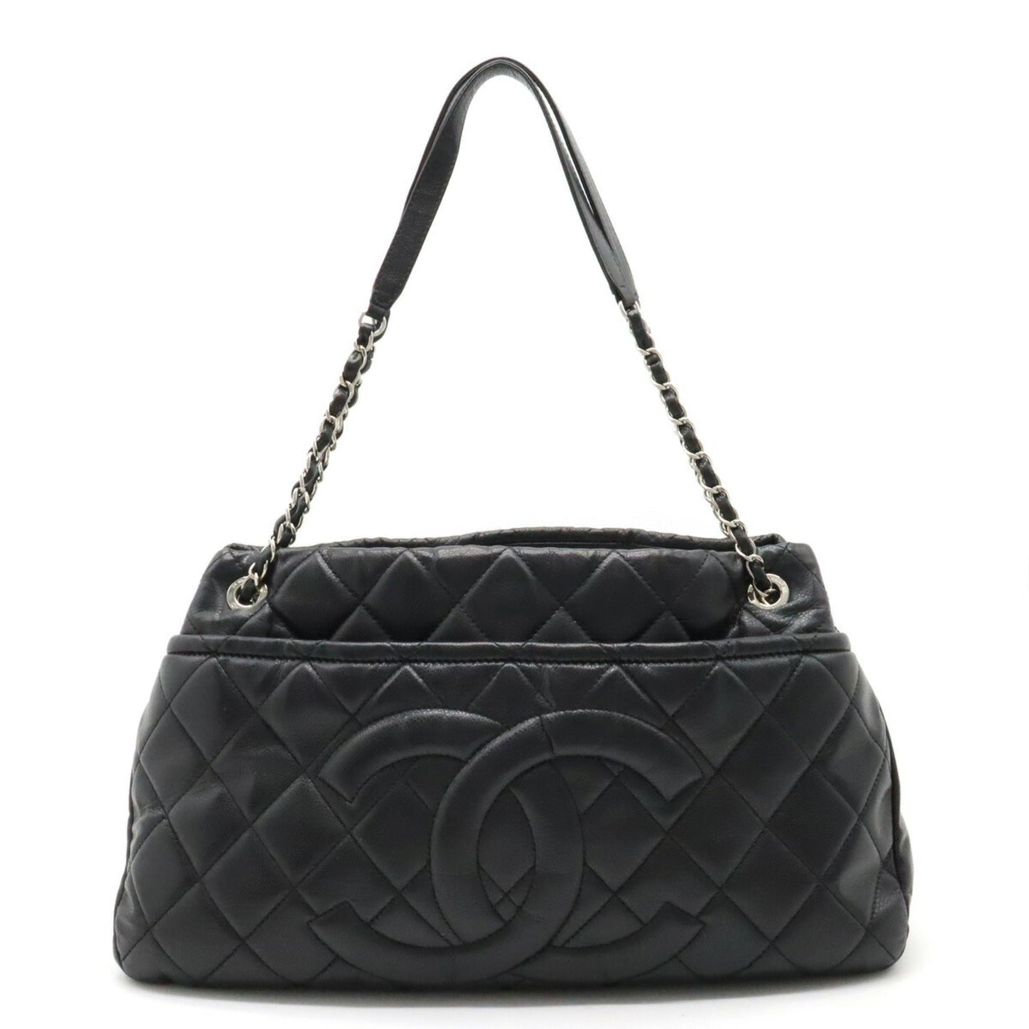 Luxury Chanel Matelasse Coco Mark Chain Tote Bag Shoulder Caviar Skin Leather Black A67292