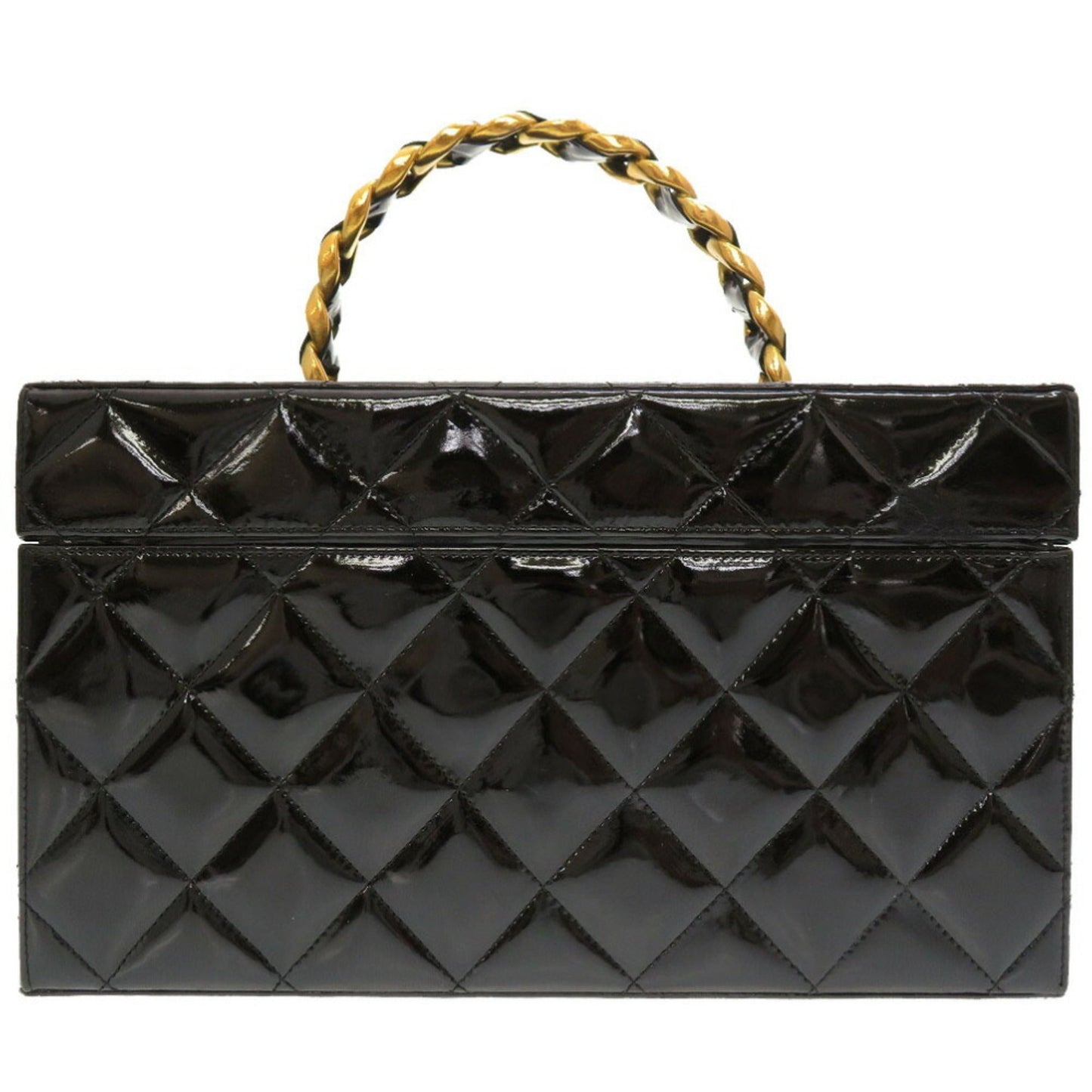 Luxury Chanel Matelasse Enamel Black Cocomark Turnlock Vanity Bag
