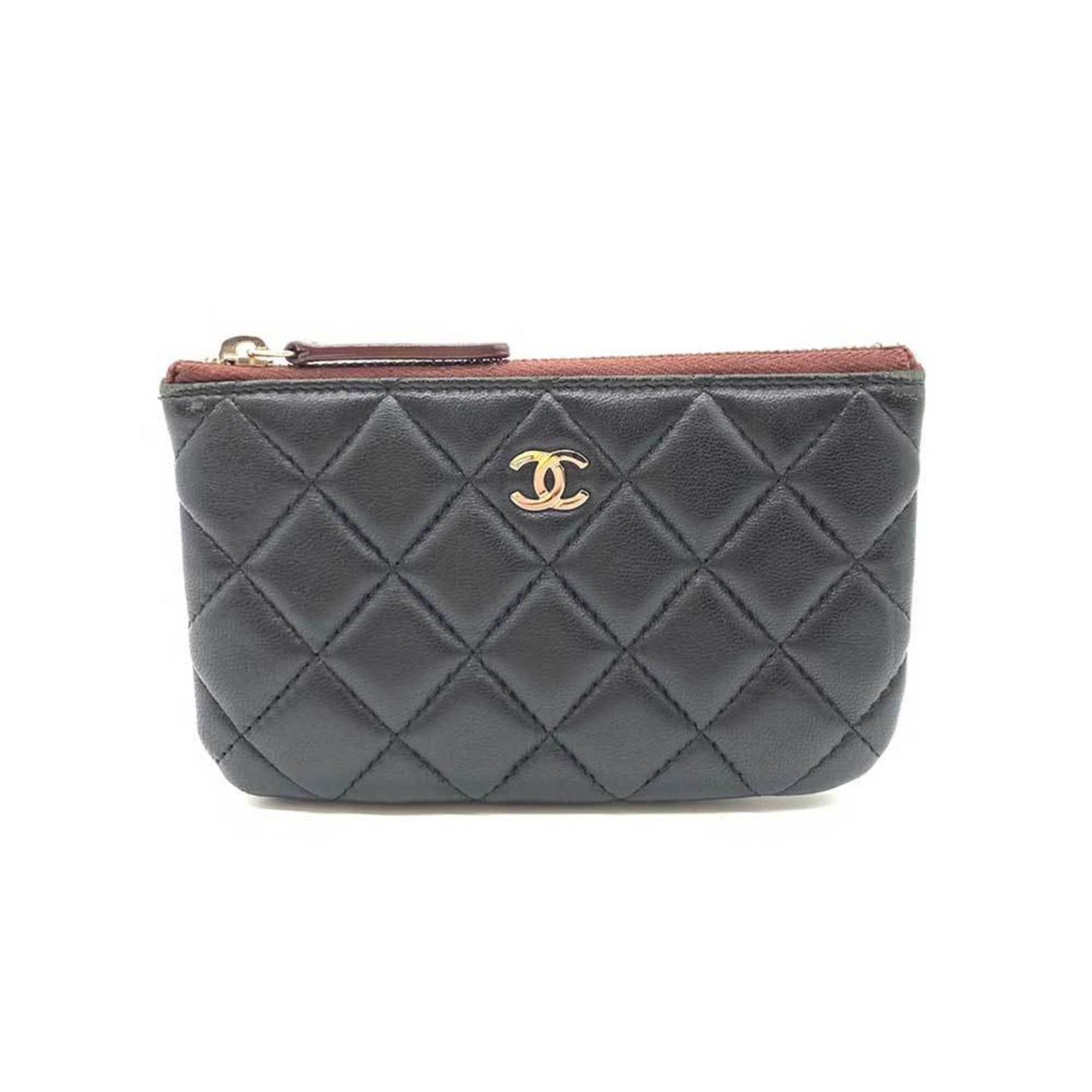Luxury Chanel Accessories Matelasse Classic Pouch Black Coco Mark Flat Ladies Lambskin Leather A69523