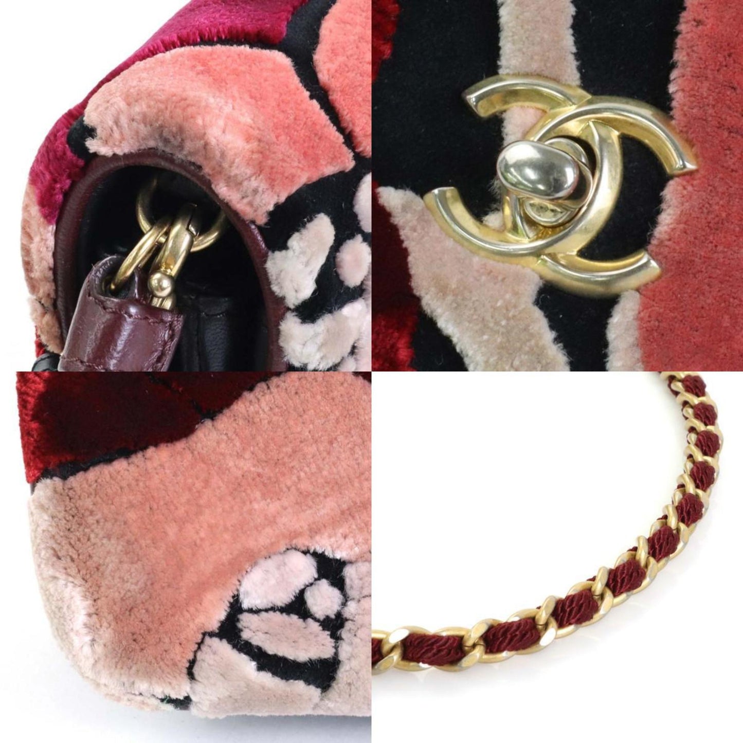Luxury Chanel Shoulder Bag Crossbody Camellia Coco Mark Velvet/Leather Multicolor/Black Gold Ladies