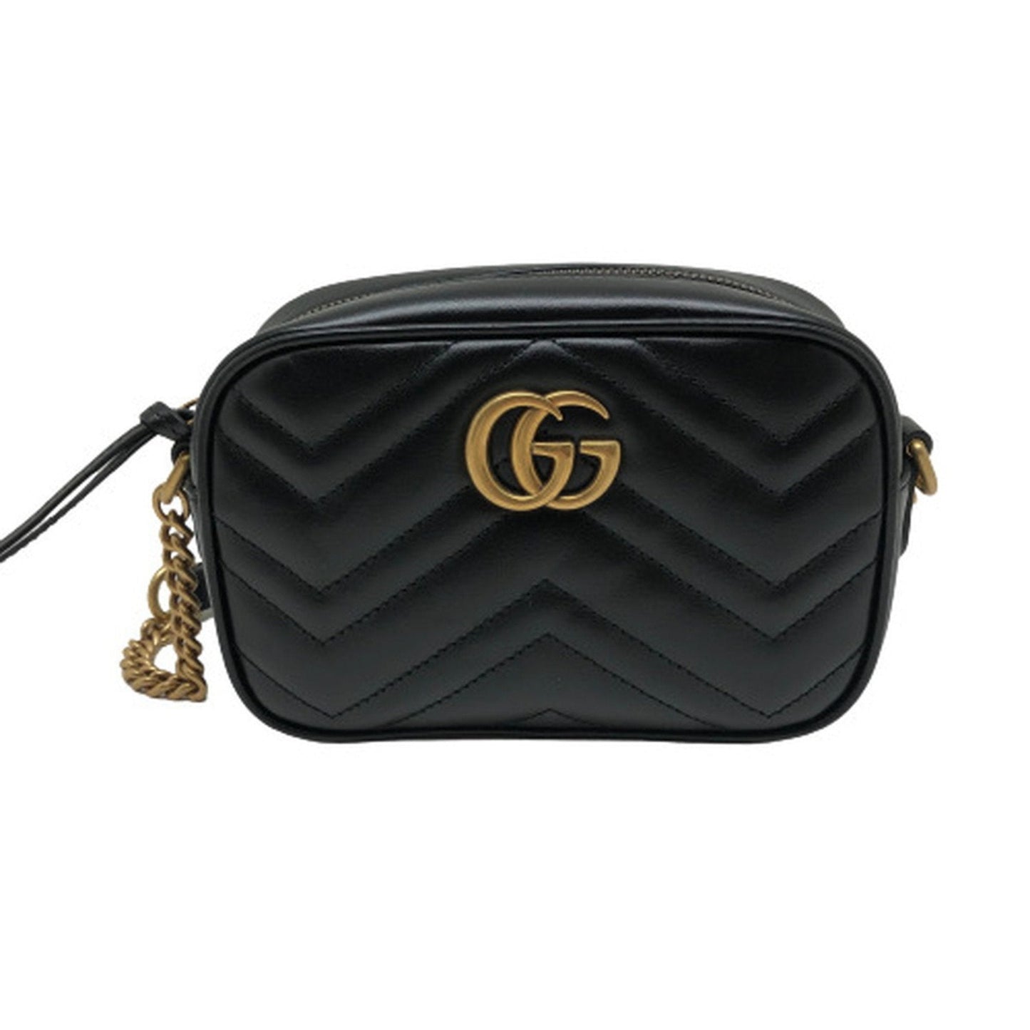 Luxury Gucci GG Marmont Chain Shoulder Bag Crossbody 448065 Leather Black Gold Hardware Women's