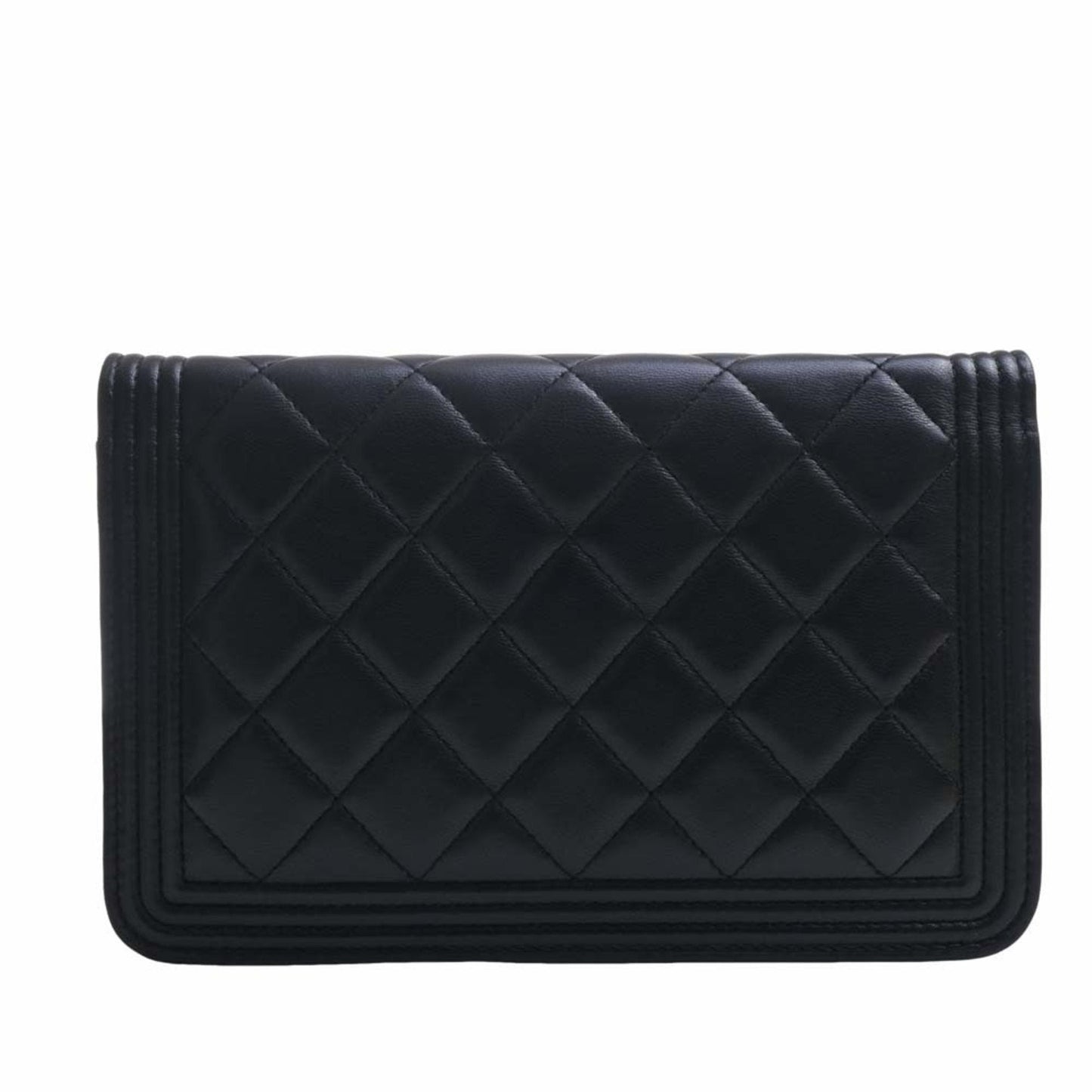 Luxury Chanel Leather Boy  Coco Mark Chain Shoulder Long Wallet Black Ladies