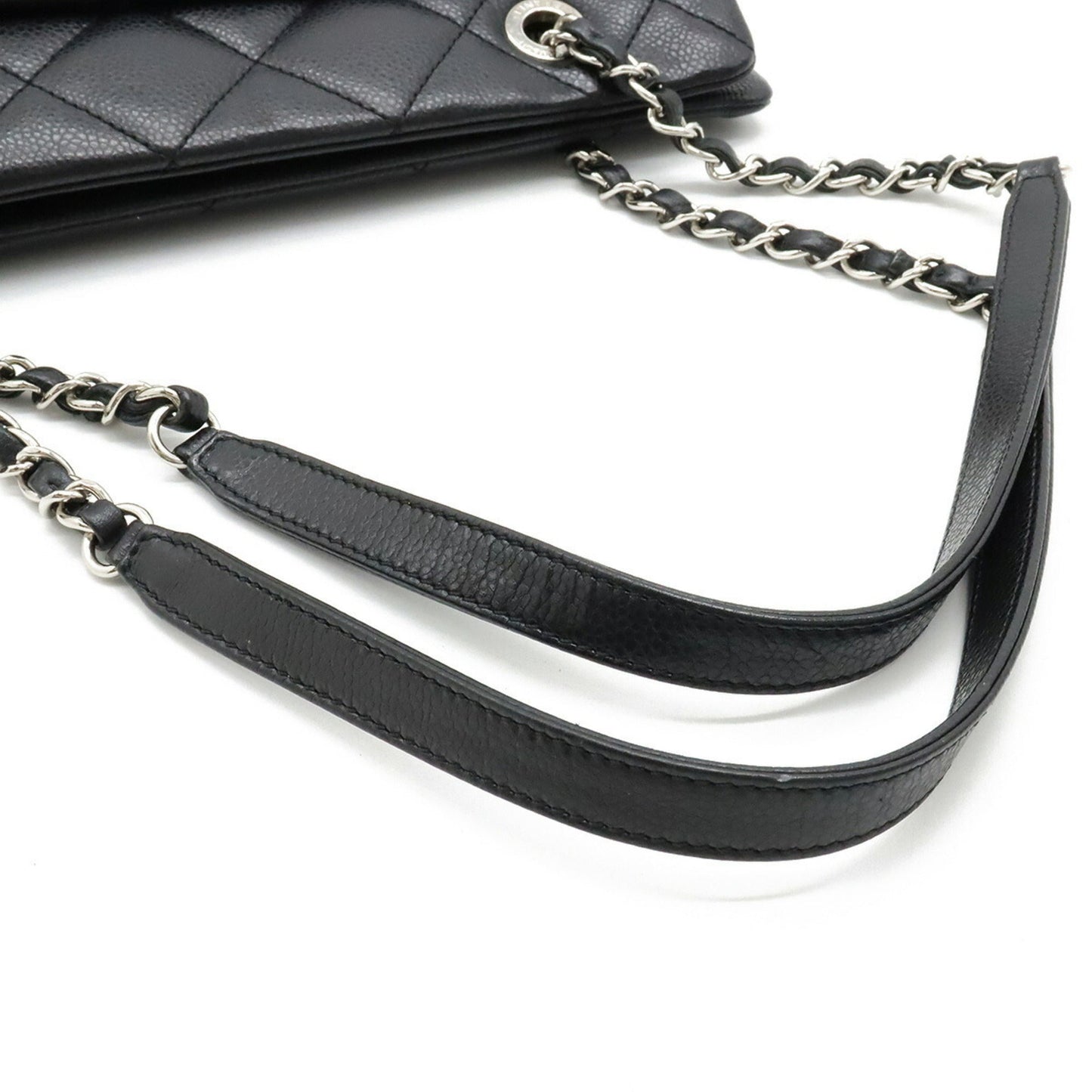 Luxury Chanel Matelasse Coco Mark Chain Tote Bag Shoulder Caviar Skin Leather Black A67294