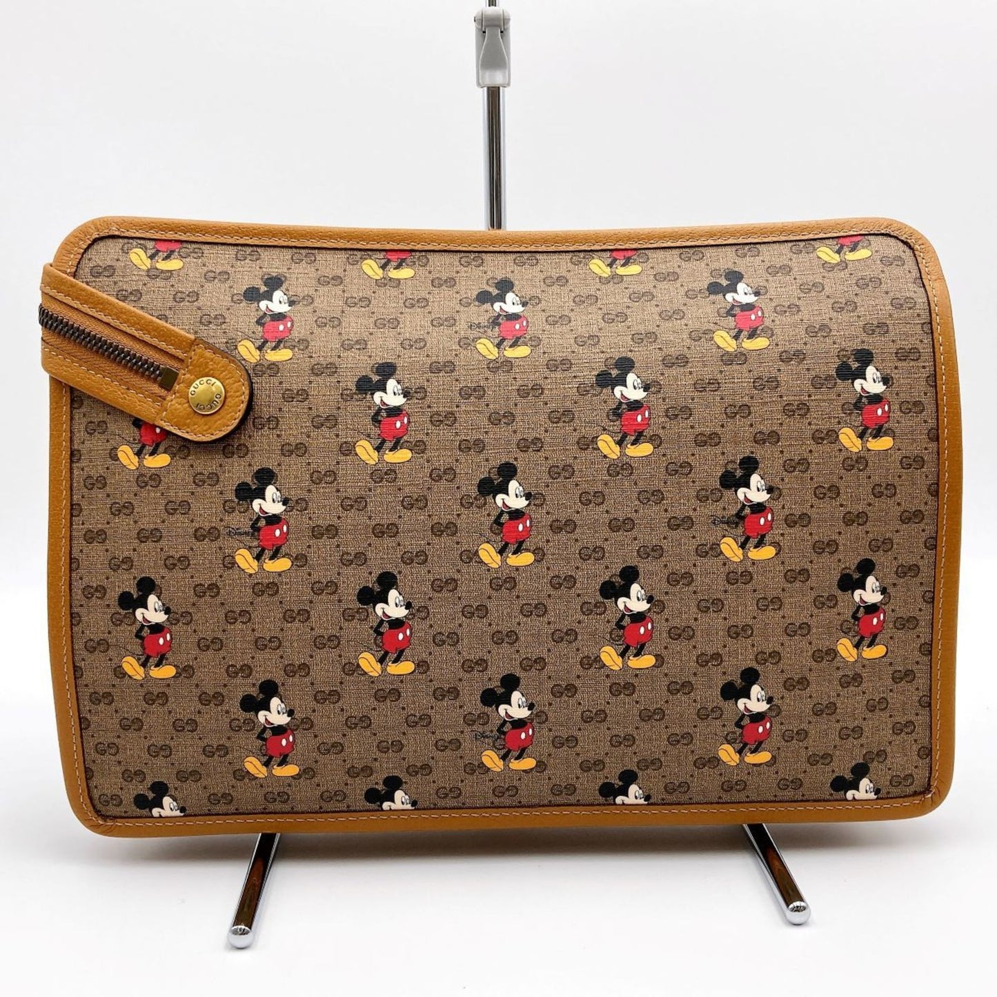 Luxury Gucci Mickey Disney Clutch Bag Second Pouch Micro GG Brown PVC Women's 602552