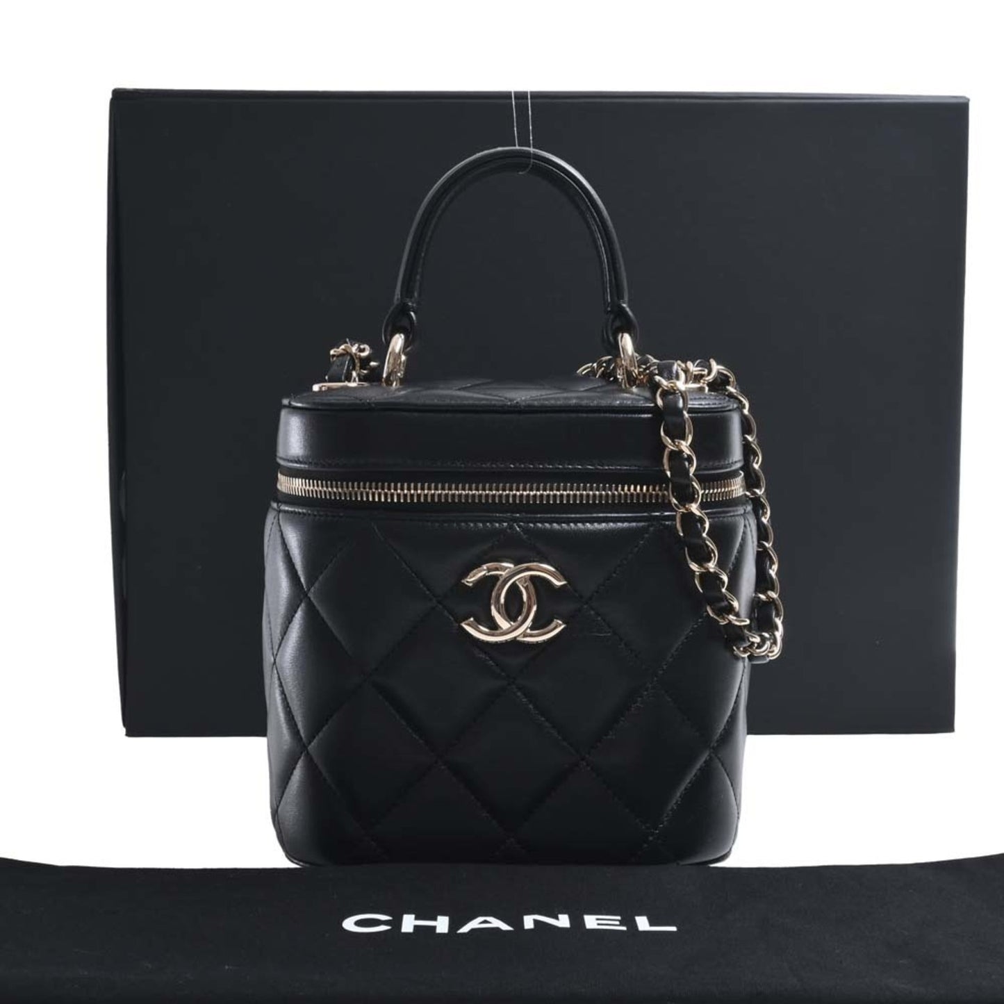 Luxury Chanel Lambskin Matelasse Coco Mark Vanity Bag Chain Shoulder Black Women's