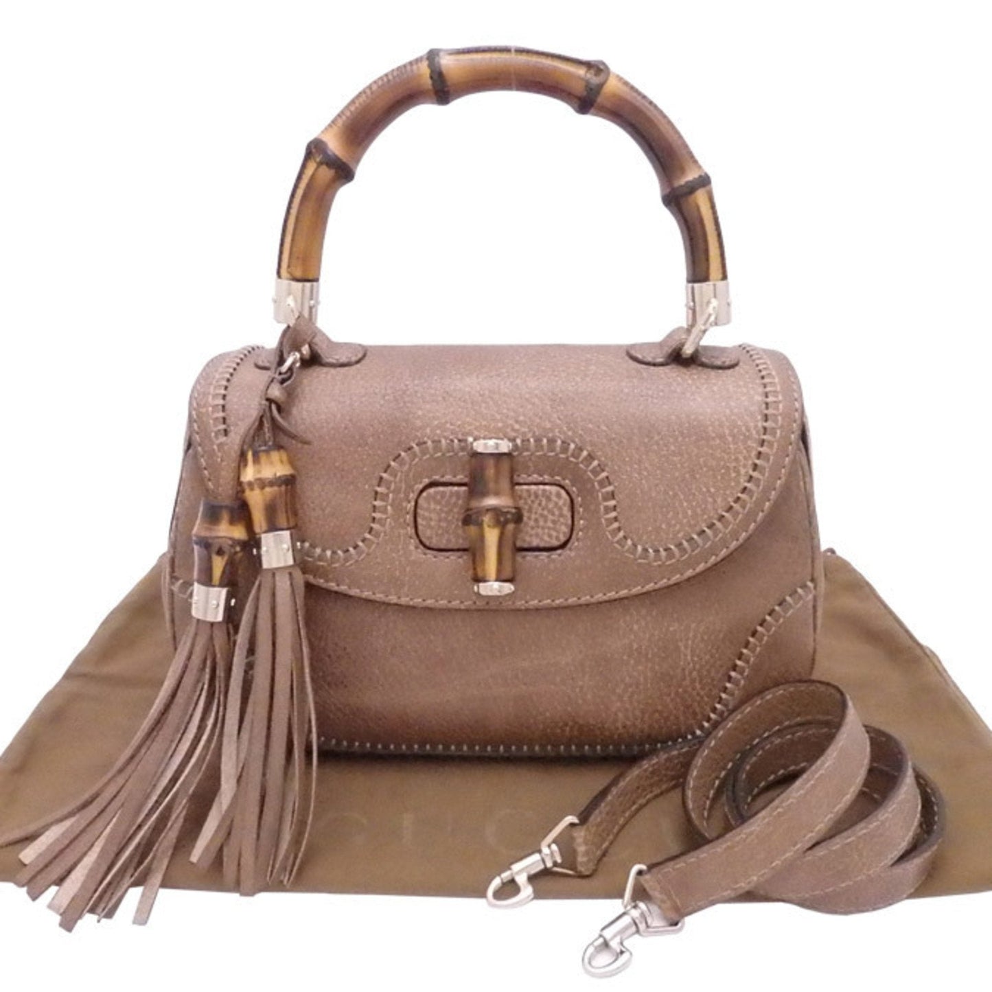 Luxury Gucci 2Way Bag Bamboo Brown Leather x Gold Hardware Handbag Shoulder Women's 224964