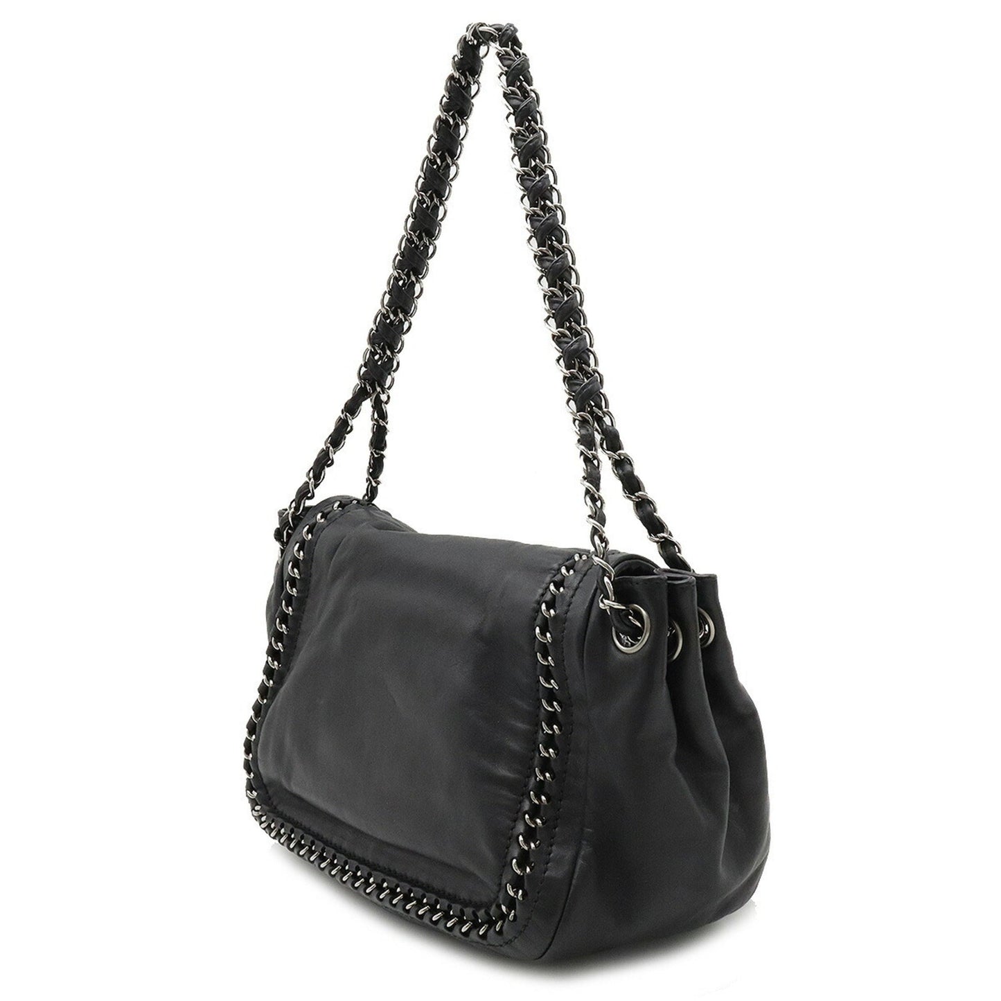 Luxury Chanel luxury line here mark shoulder bag chain leather black