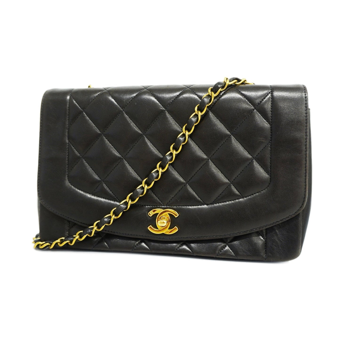 CHANELAuth  Diana Flap Chain Shoulder Women's Leather Shoulder Bag Black