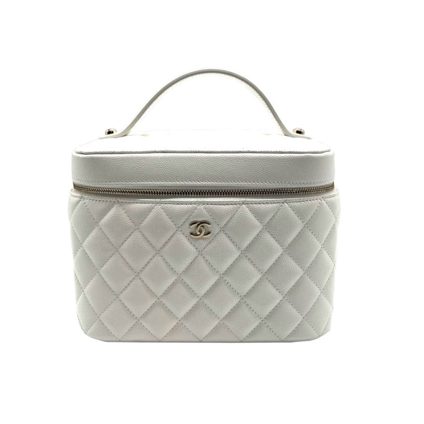 Luxury Chanel Handbag Vanity Bag Coco Mark Matelasse Caviar Skin Leather White Ladies