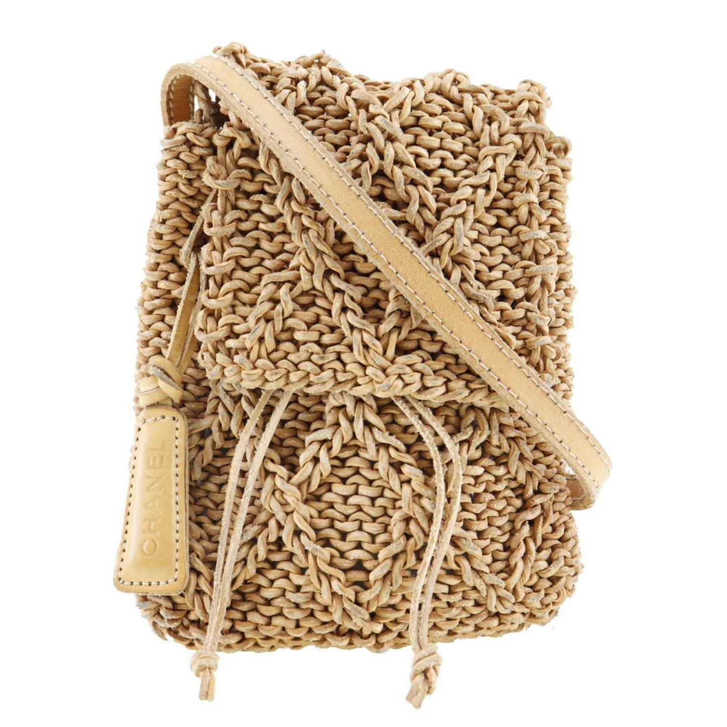 Luxury Chanel Pochette Shoulder Bag Braided Logo Leather Brown Crossbody Flap Ladies