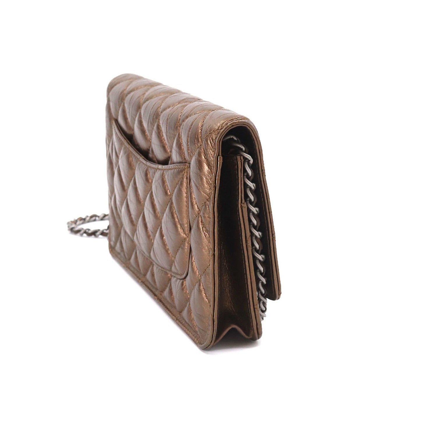 Luxury Chanel 2.55 Chain Wallet Long Leather Bronze Vintage Silver Hardware