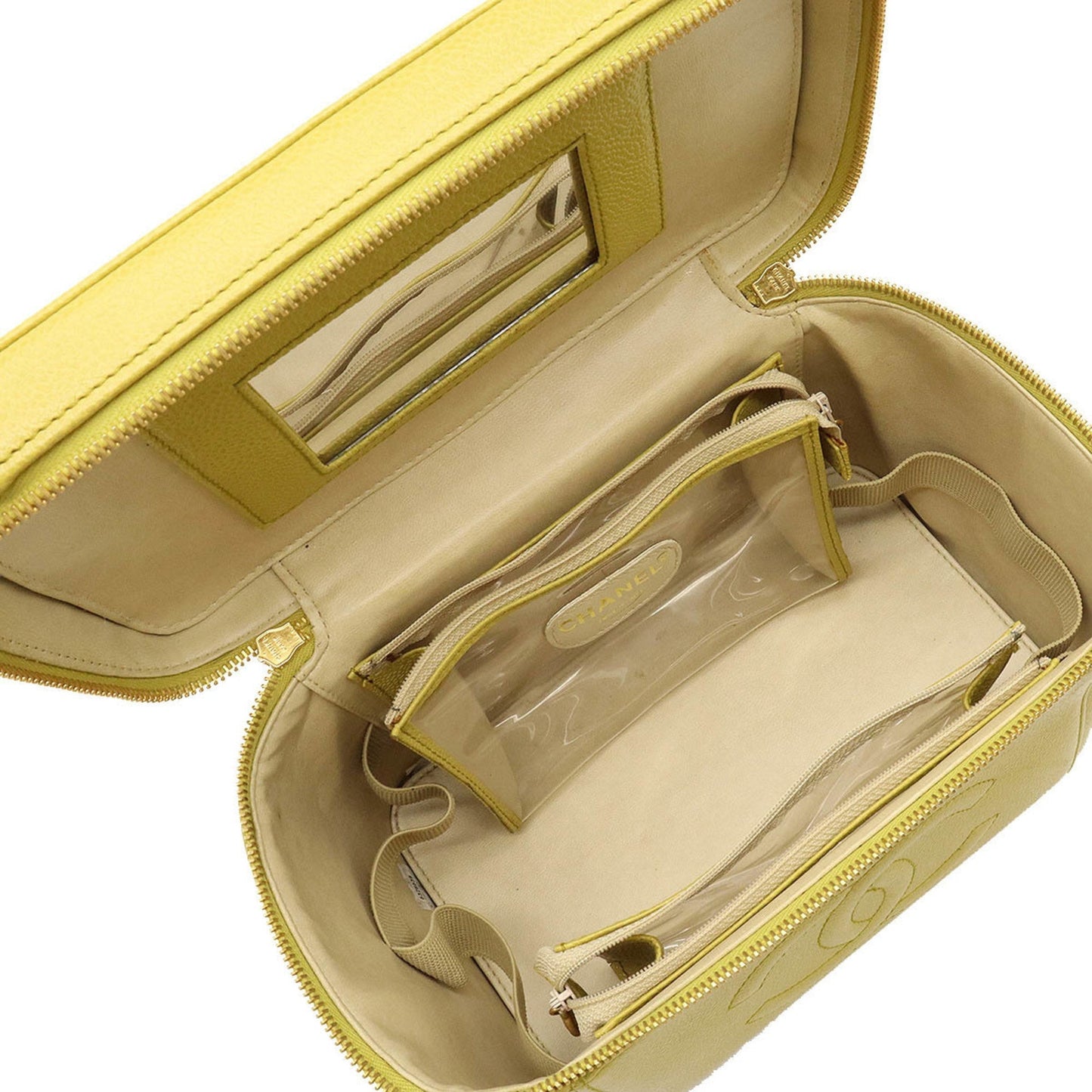 Luxury Chanel Cocomark Vanity Bag Handbag Shoulder Caviar Skin Leather Dusty Yellow
