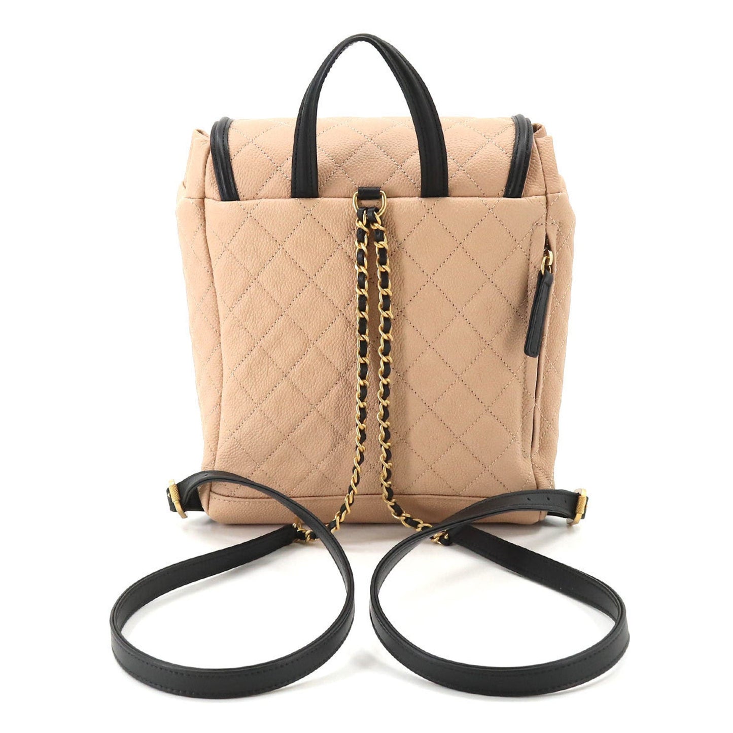 Luxury Chanel CC filigree backpack rucksack caviar skin beige black A57090 Filigree Backpack