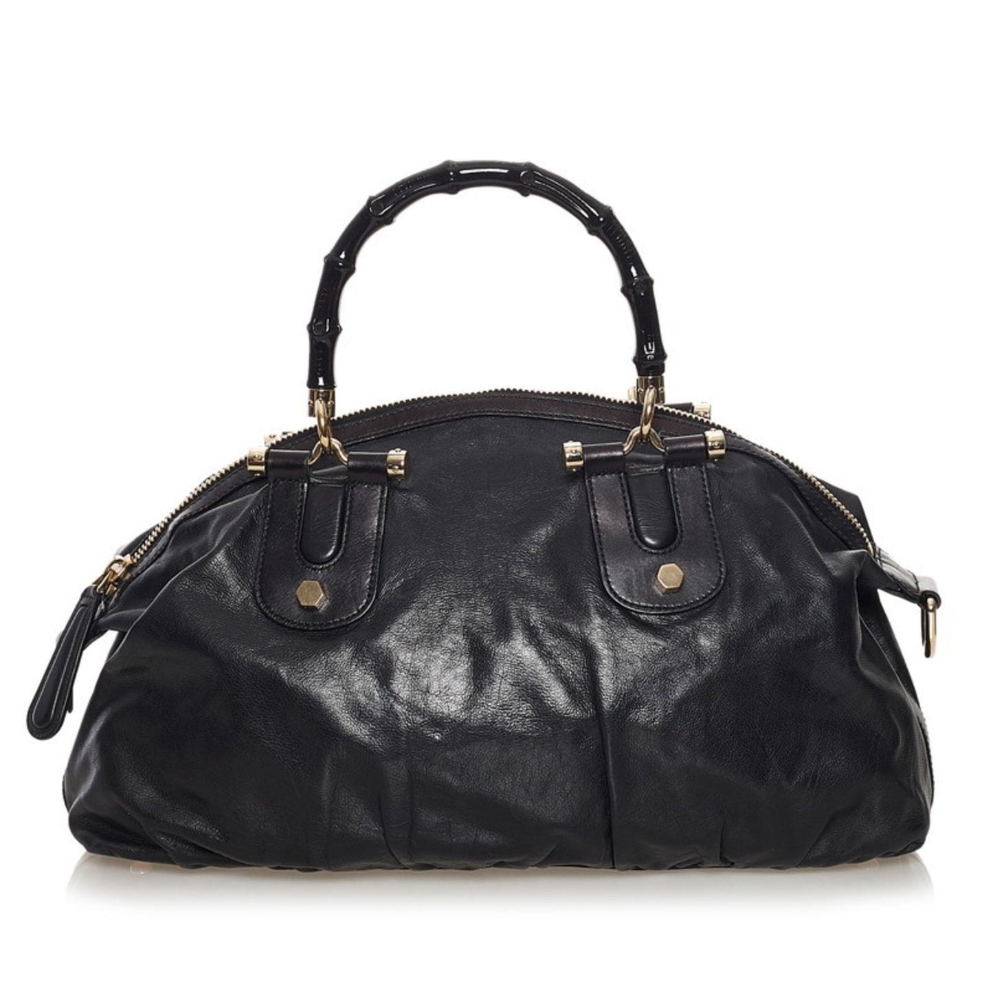 Luxury Gucci bamboo handbag shoulder bag 2way 189867 black leather ladies GUCCI