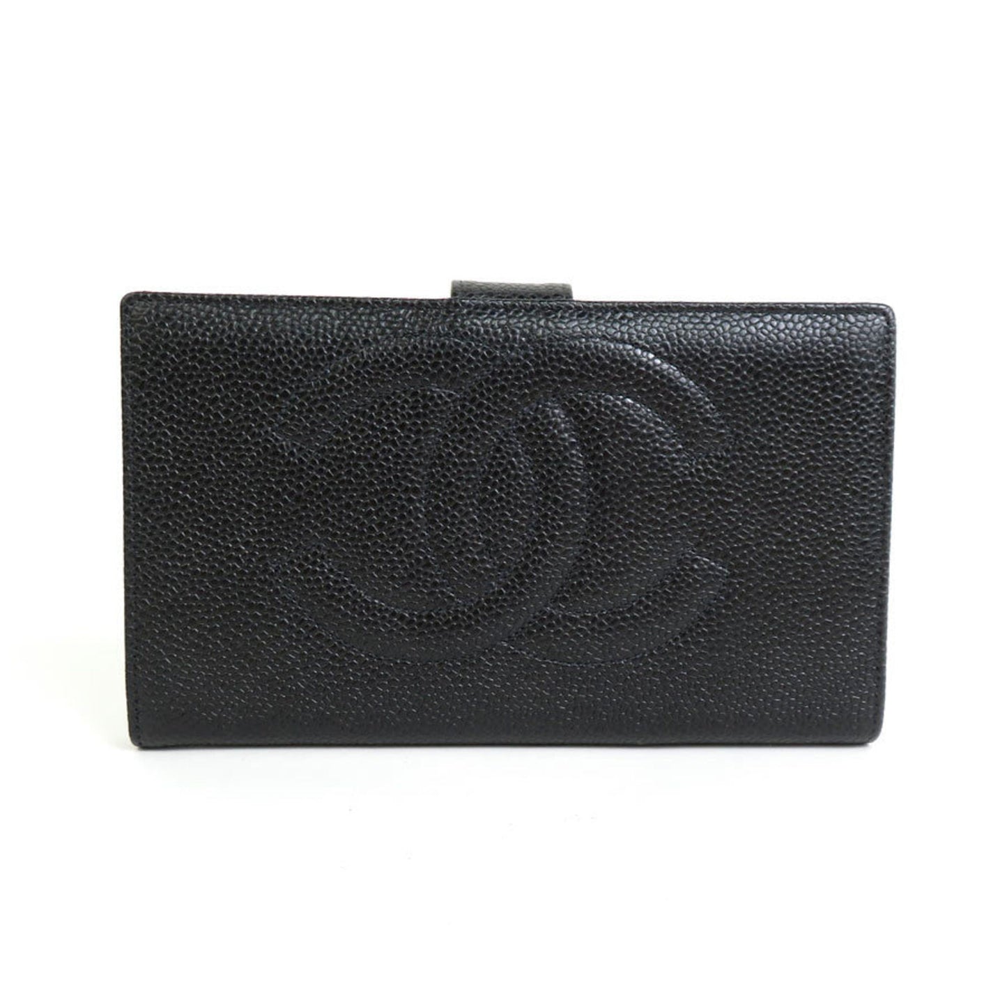 Luxury Chanel Bifold Wallet Coco Mark Caviar Skin Leather Black Women's