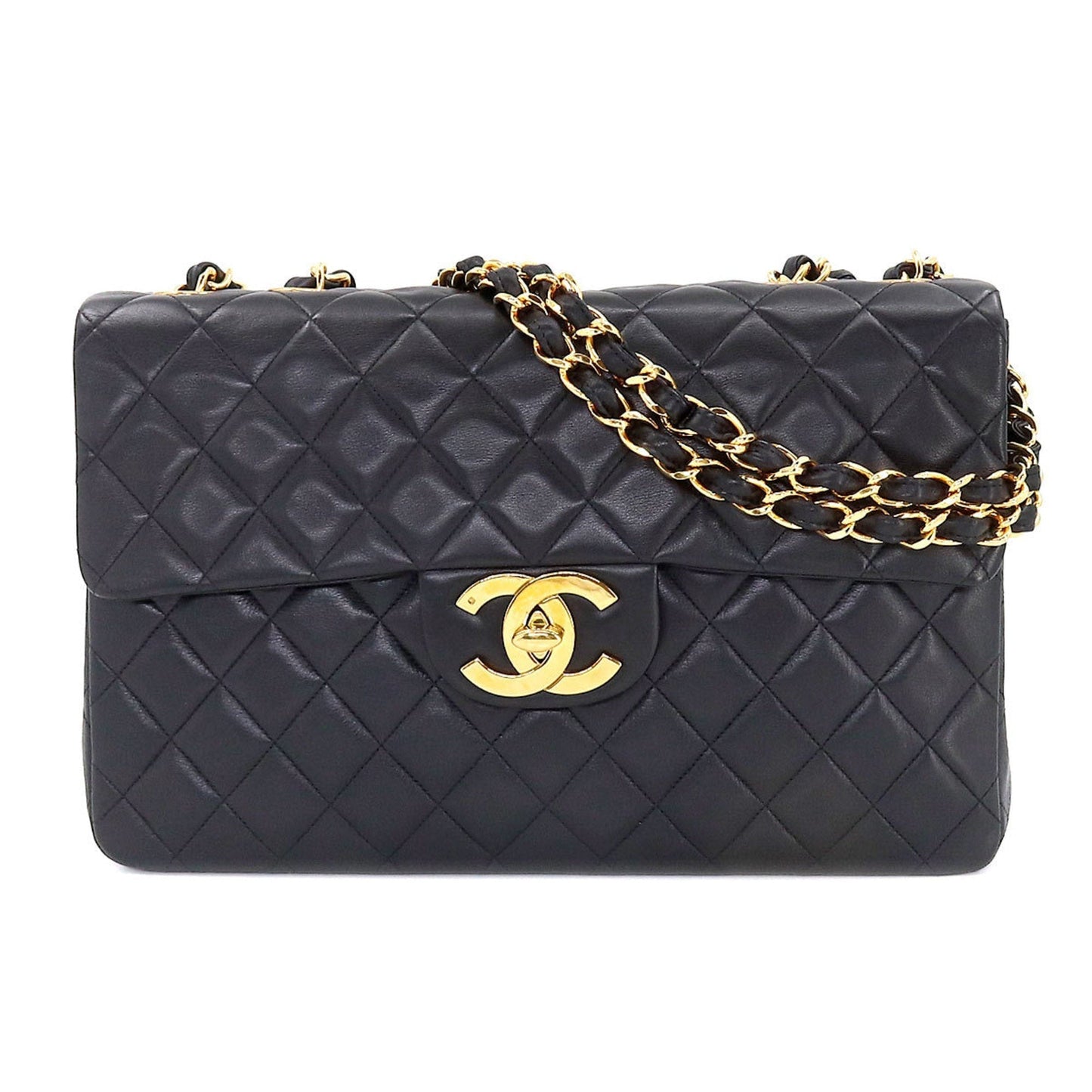 Luxury Chanel Decamato Matelasse 34 Chain Shoulder Bag Leather Black A01094 Vintage Gold Hardware