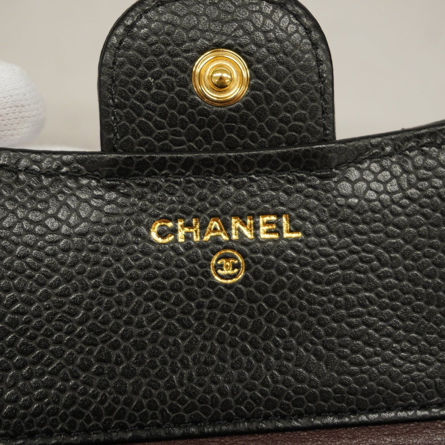 CHANEL  Matelasse Tri-fold Wallet Gold Metal Fittings Women's Caviar Leather