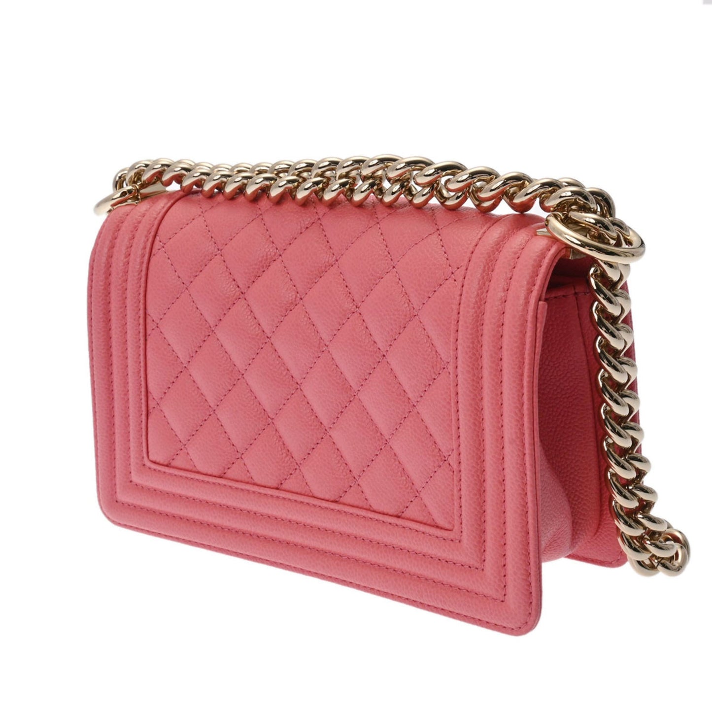 Luxury Chanel Boy  Chain Shoulder Pink A67085 Women's Caviar Skin Bag