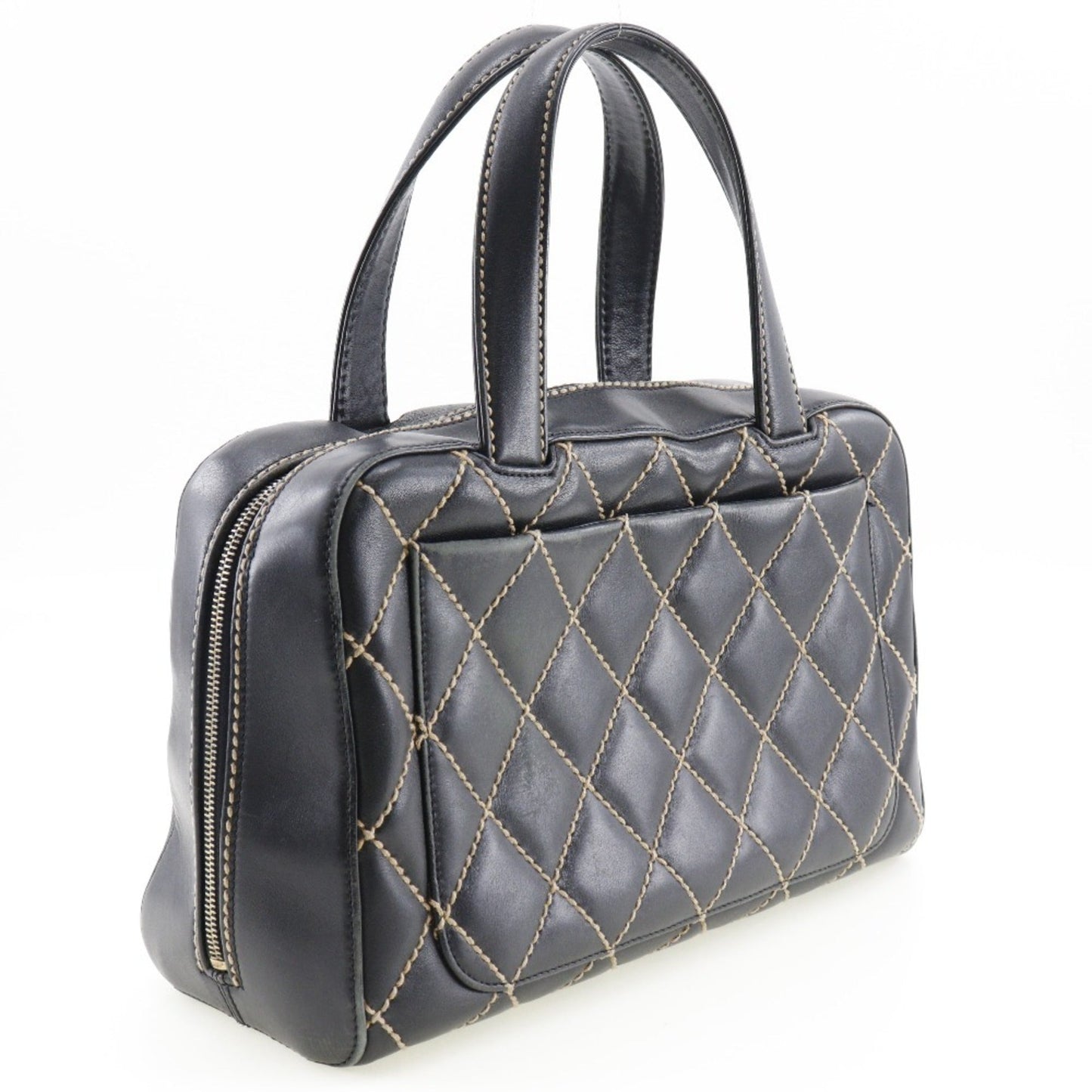 Luxury Chanel Wild Stitch Handbag Mini Boston A14692 Calf Black Ladies
